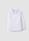 White pure cotton shirt with classic collar and chest pocket for baby boy_0