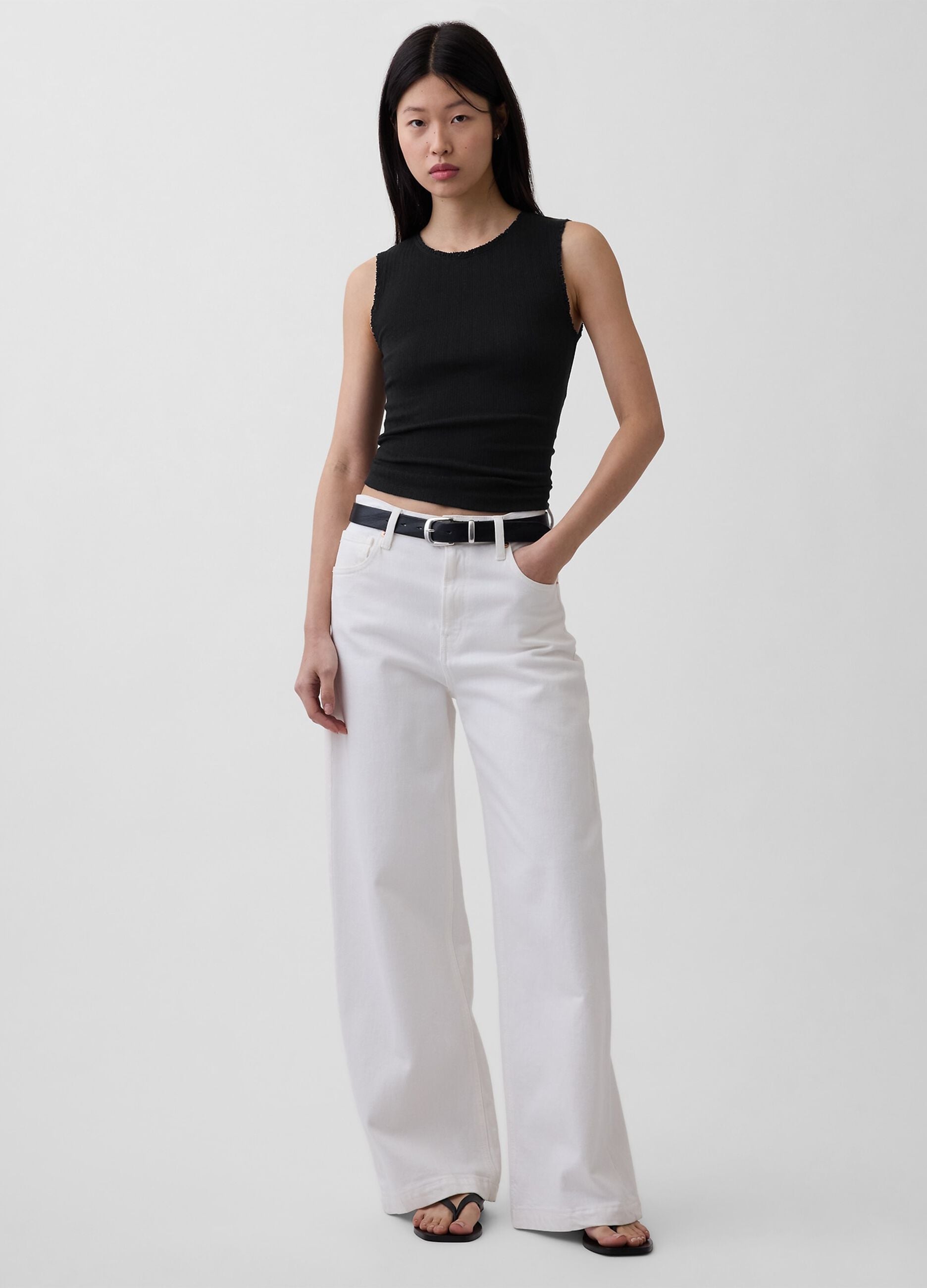Ribbed cotton-blend tank top