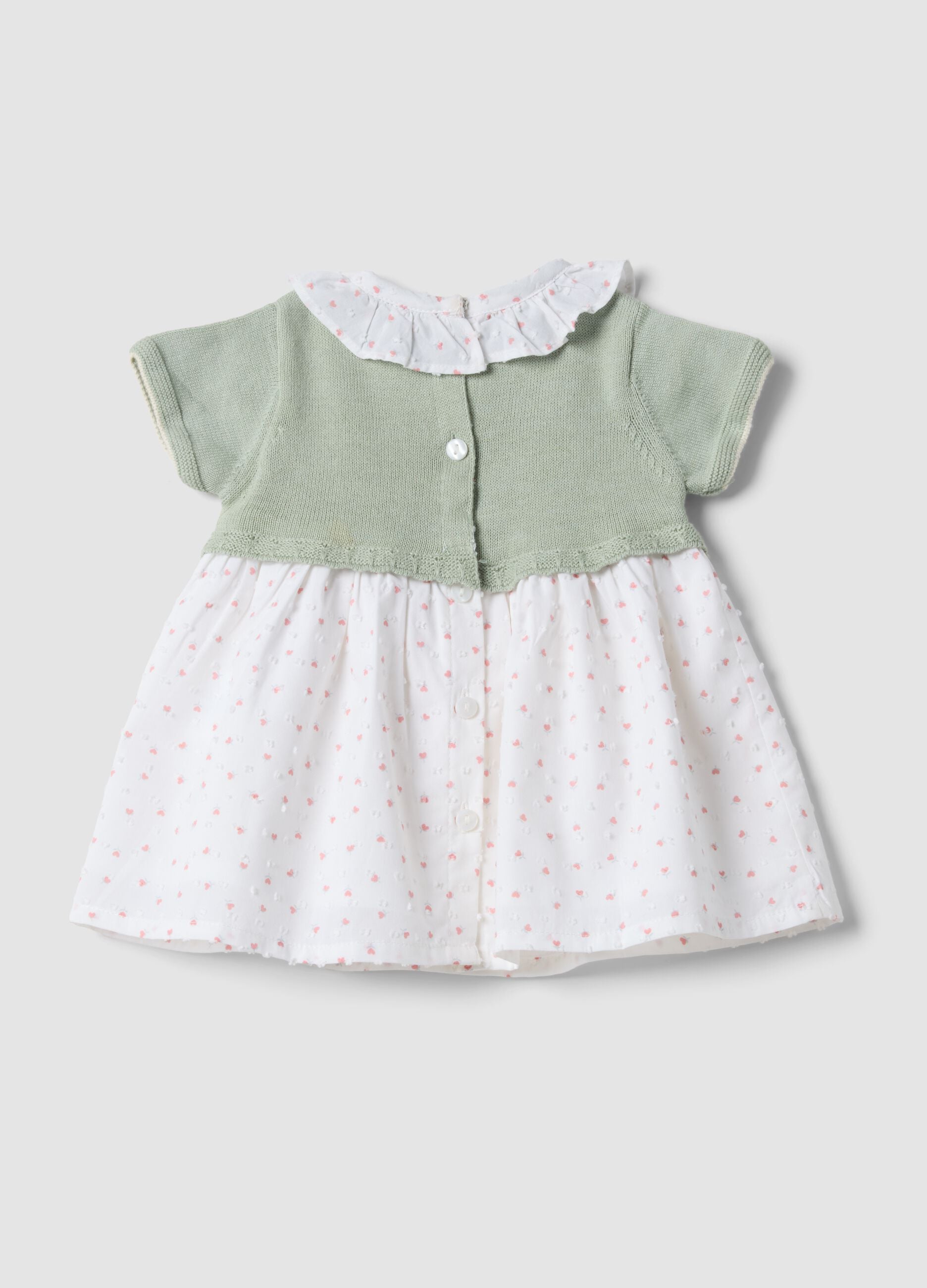 Baby girl's multicolour pure cotton dress with ruffle collar