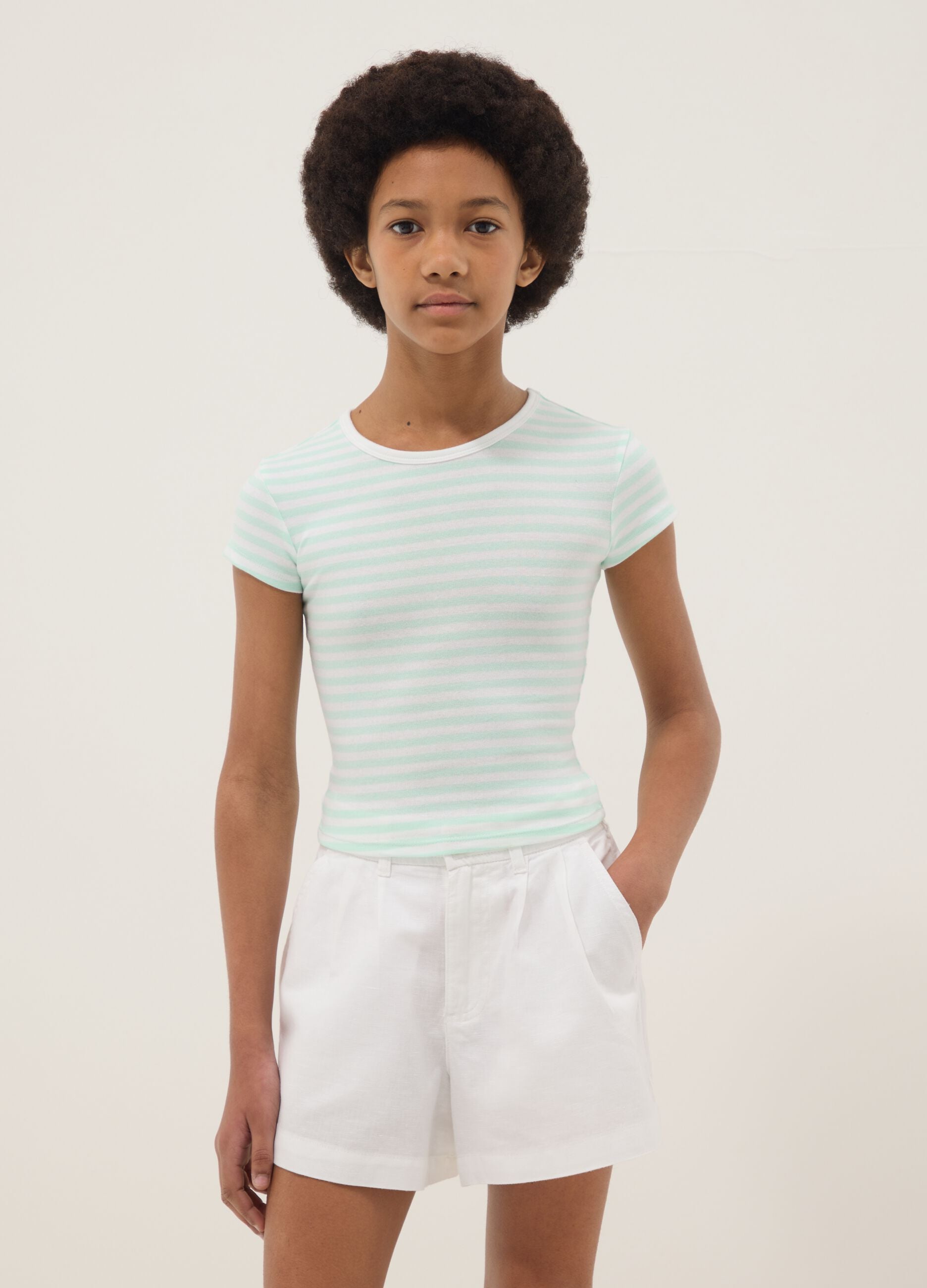 Girls&rsquo; fitted stretch-cotton multicolour striped T-shirt