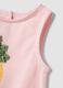 Pink stretch cotton fitted vest top with print and applique for baby girl_2