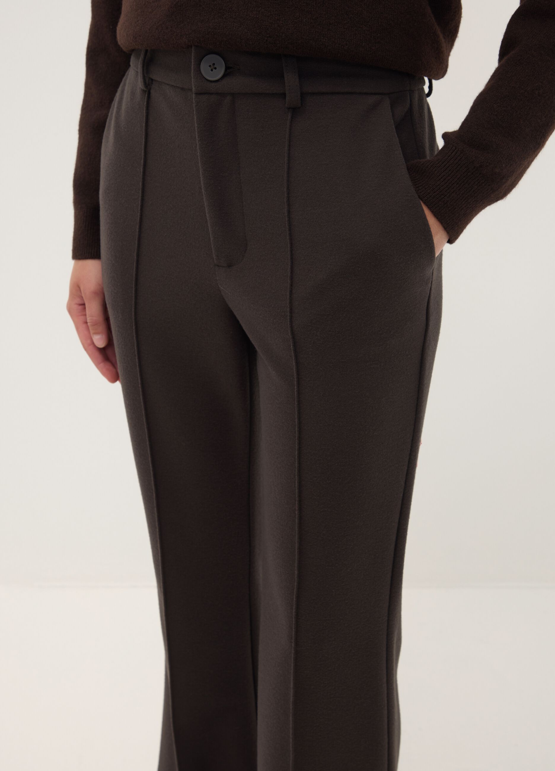 Brown stretch-viscose straight-fit trousers