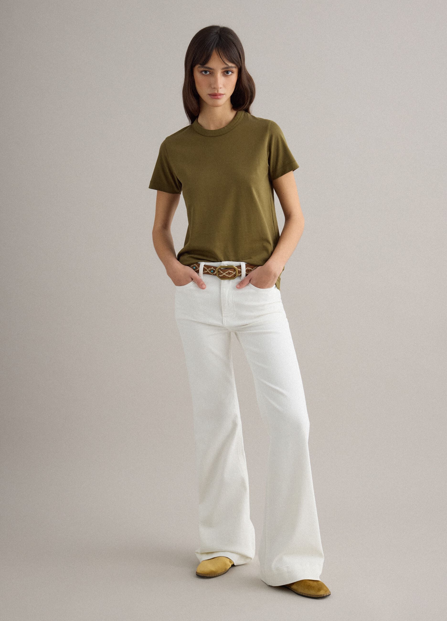 Green pure cotton crew-neck T-shirt, regular fit