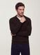 Brown viscose-blend polo with V-neck, regular fit_0