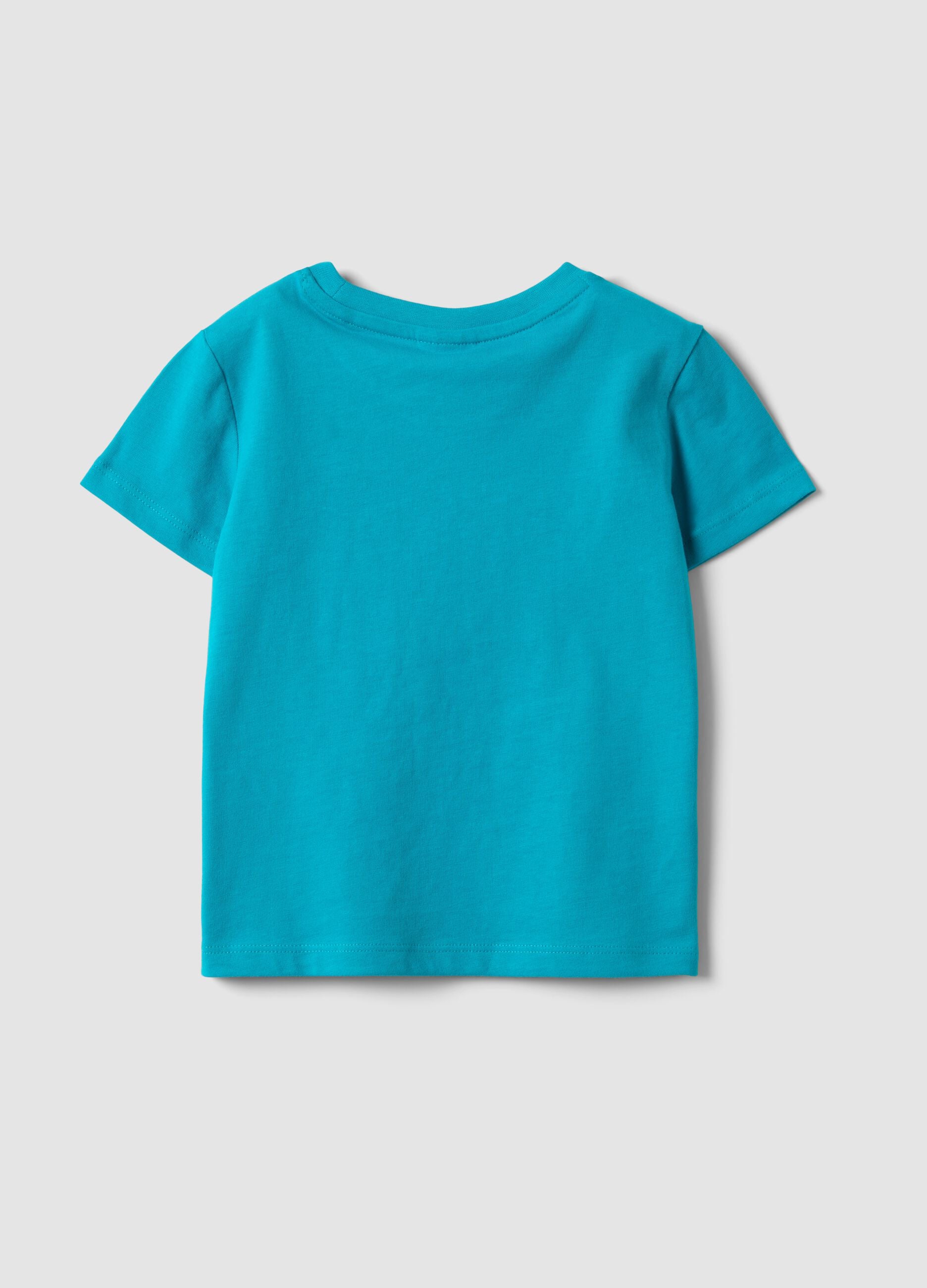 Blue organic cotton T-shirt with front print, regular fit for boys