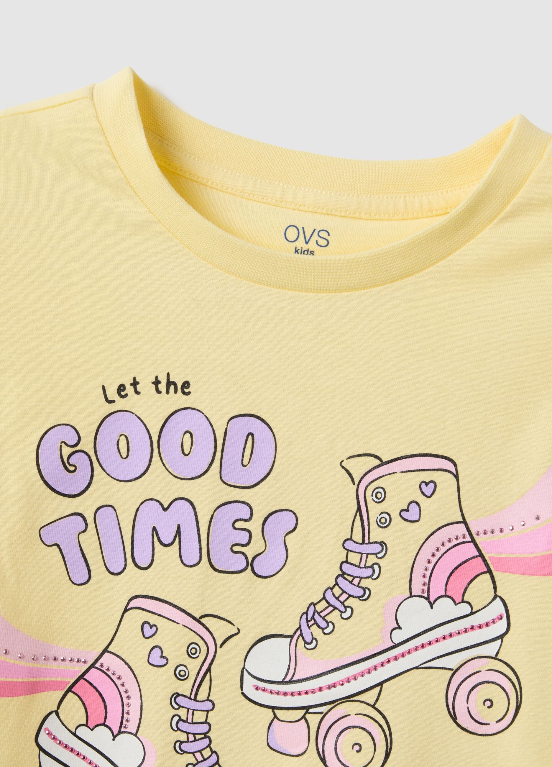 Yellow regular fit pure cotton girl's t-shirt with print