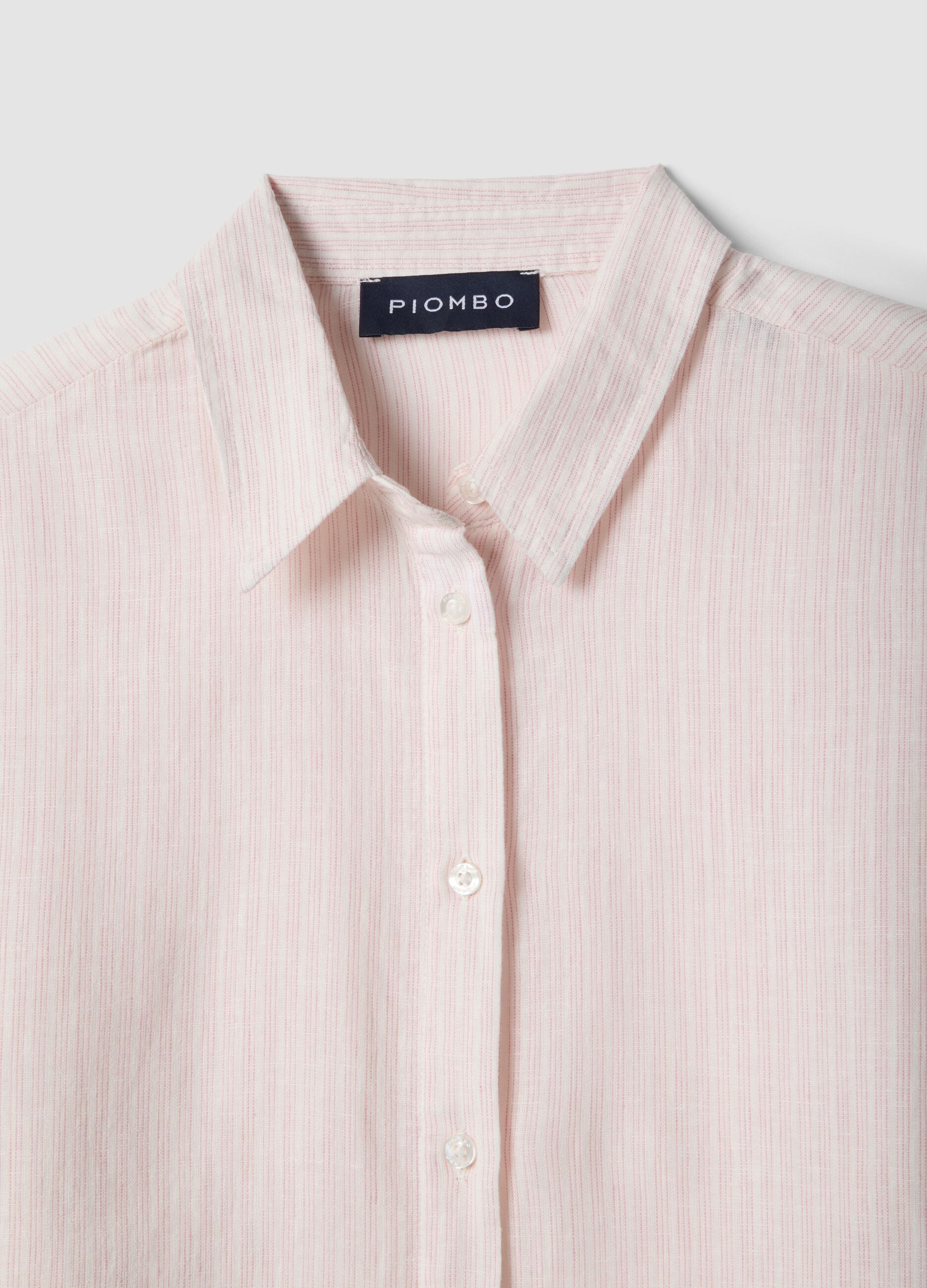 Multicolour striped linen blend regular fit shirt