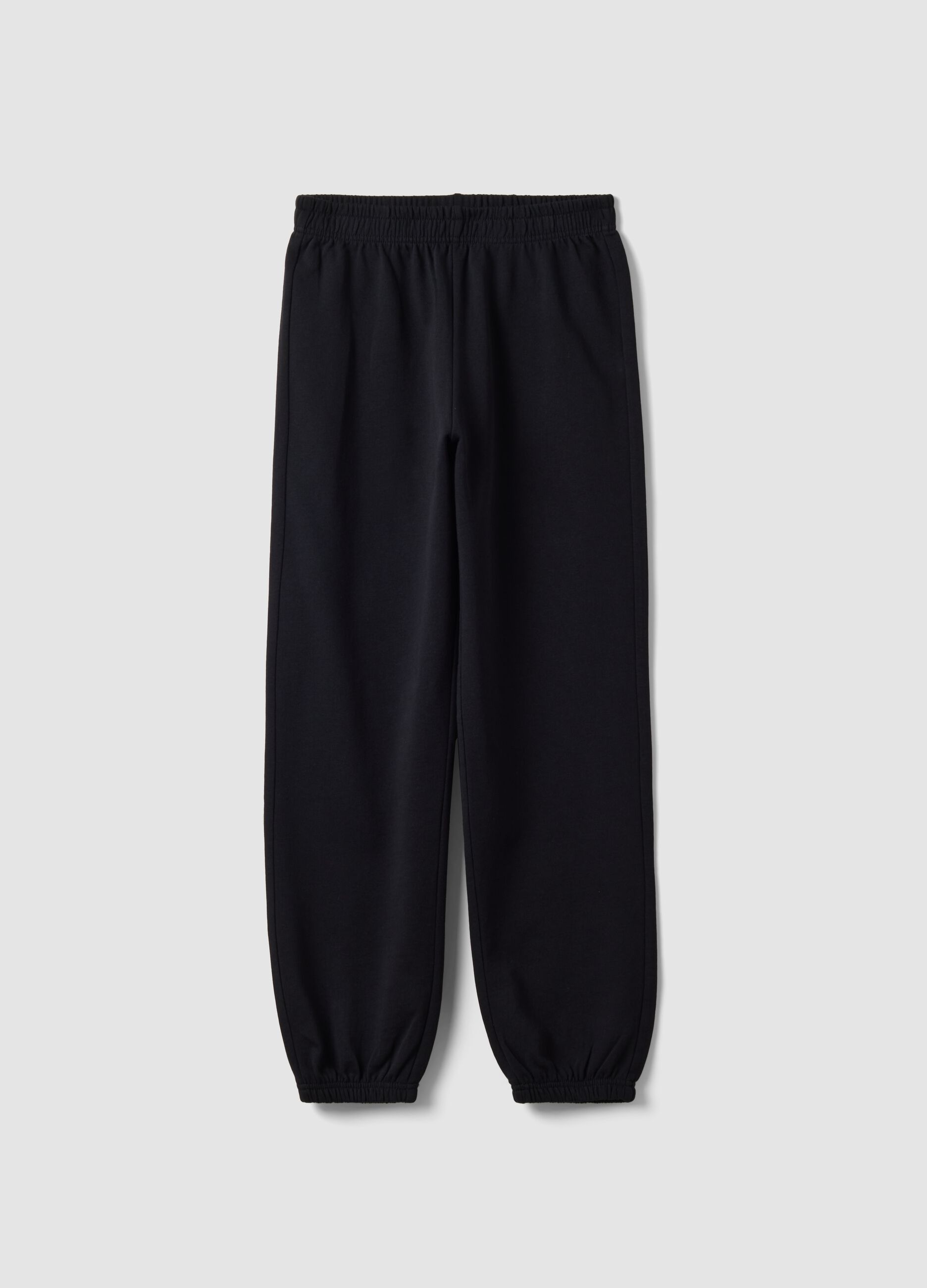 Black jogger trousers in organic cotton and viscose blend for girls