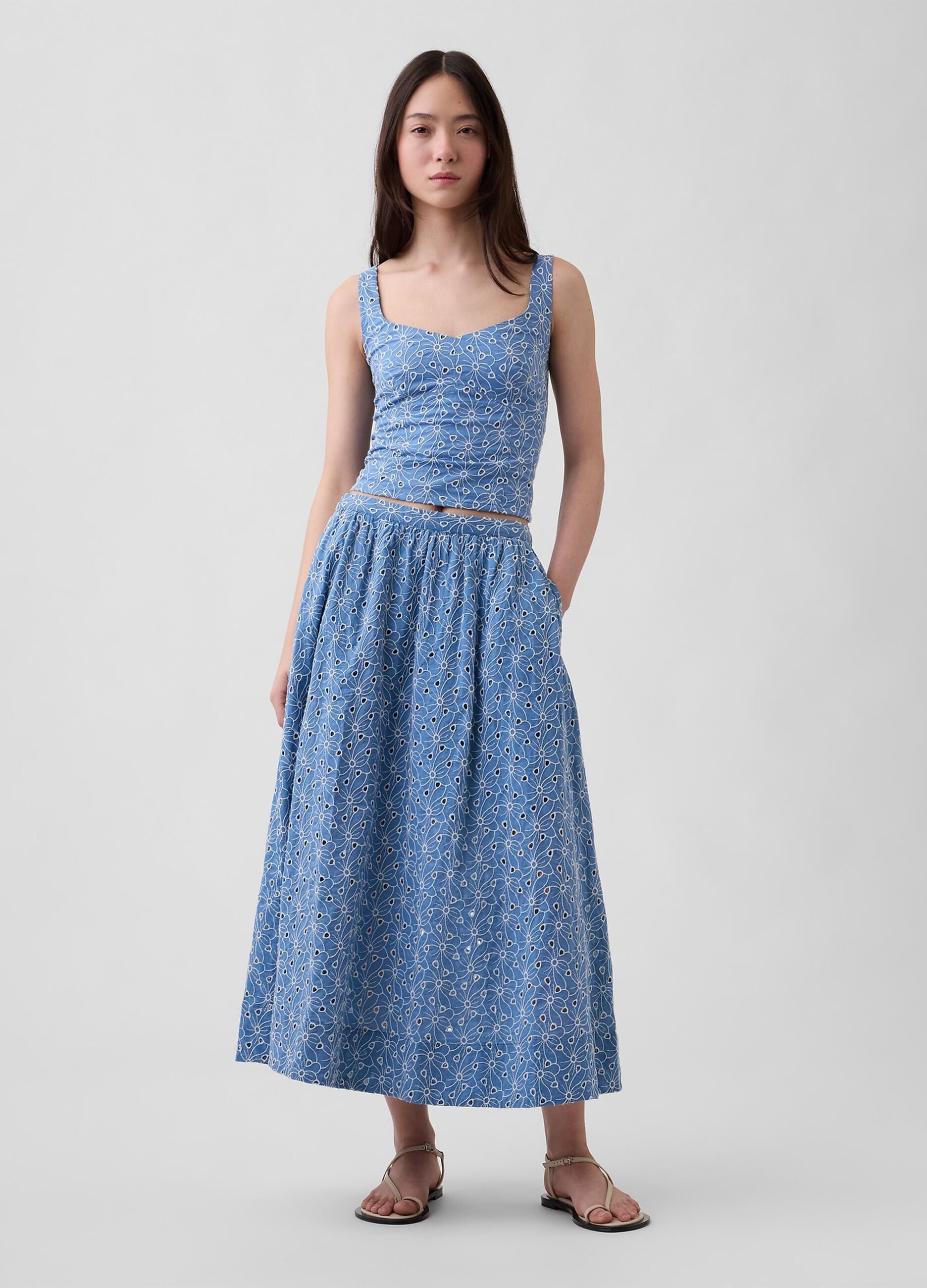 Pure cotton top with broderie floral cutwork