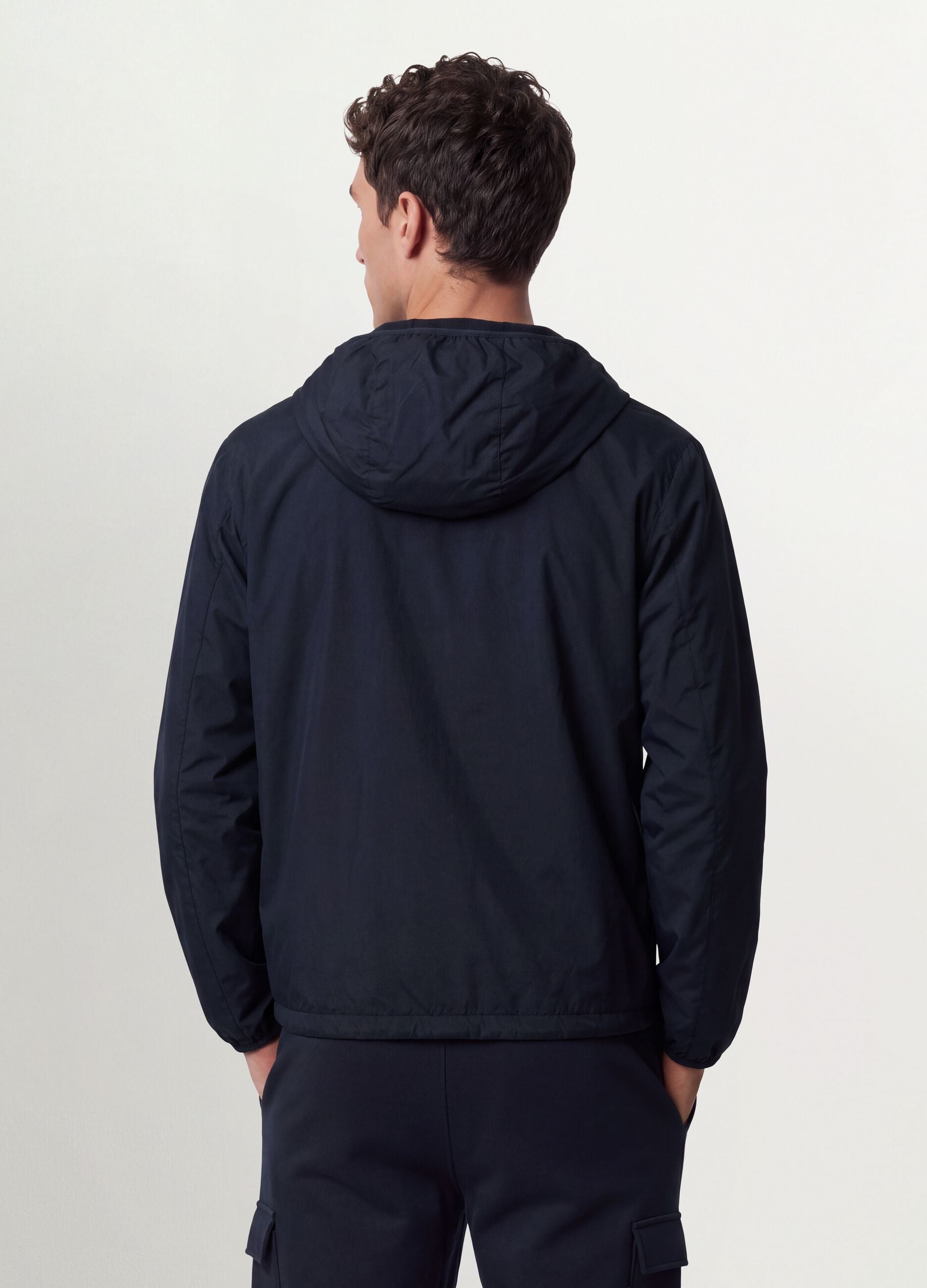 Navy blue hooded jacket with zip