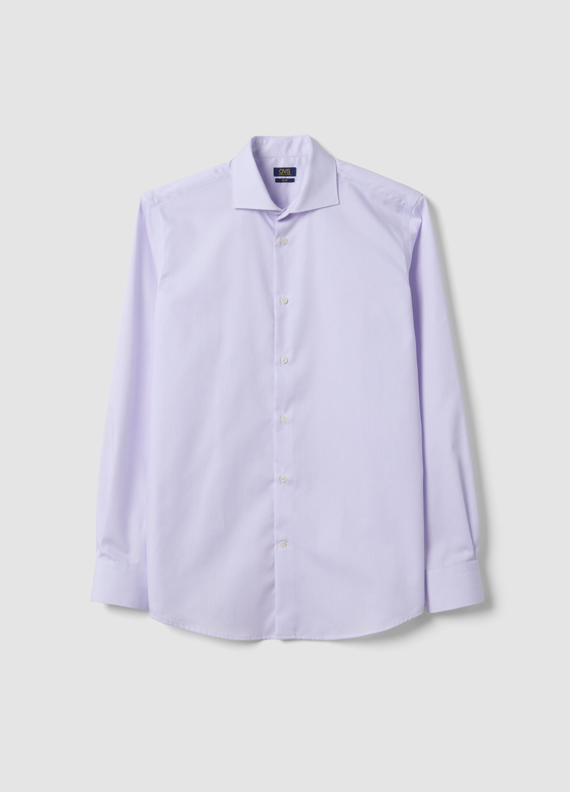 White striped pure cotton shirt with French collar, slim fit, non-iron