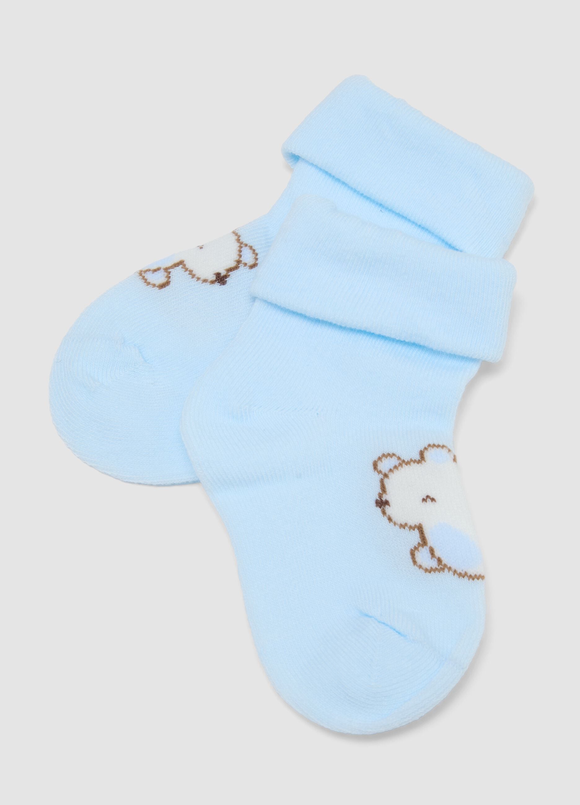Multicoloured cotton mix baby socks with animal designs, pack of two