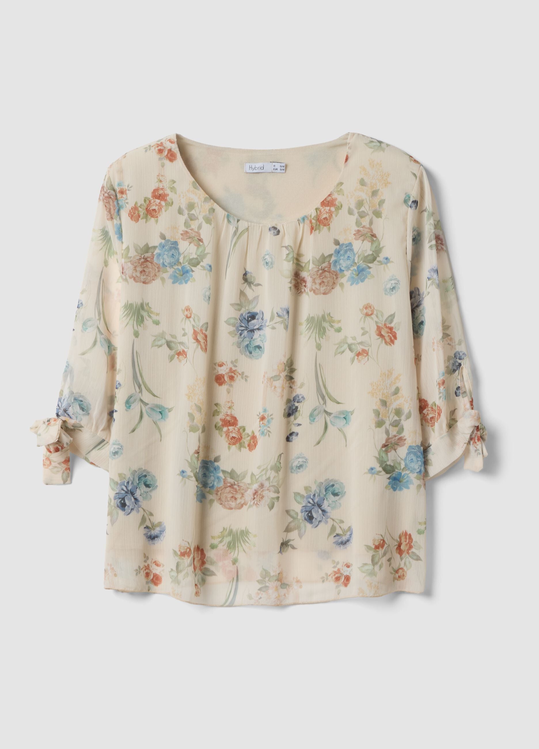 Beige floral long-sleeve blouse, regular fit