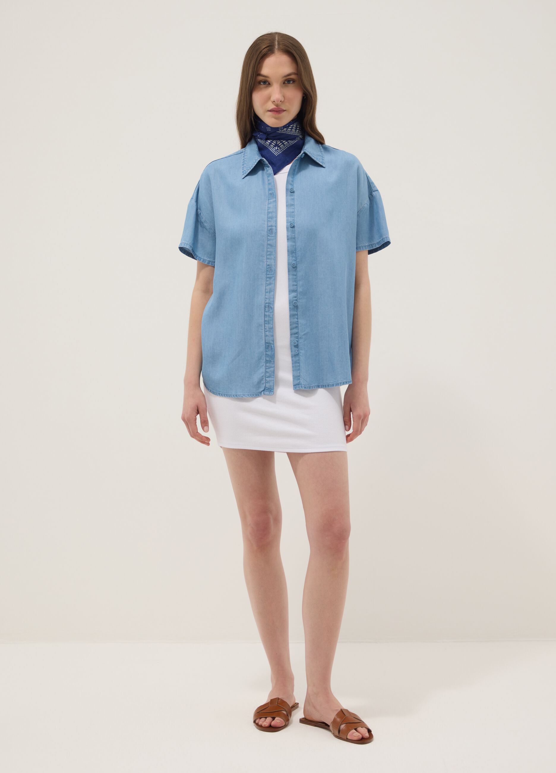 Sky blue pure lyocell shirt