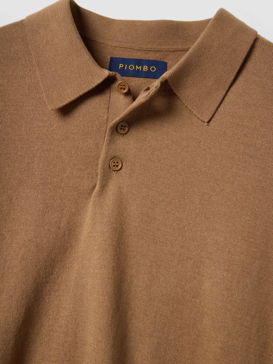 Regular fit brown polo shirt in cotton, linen and silk blend_5