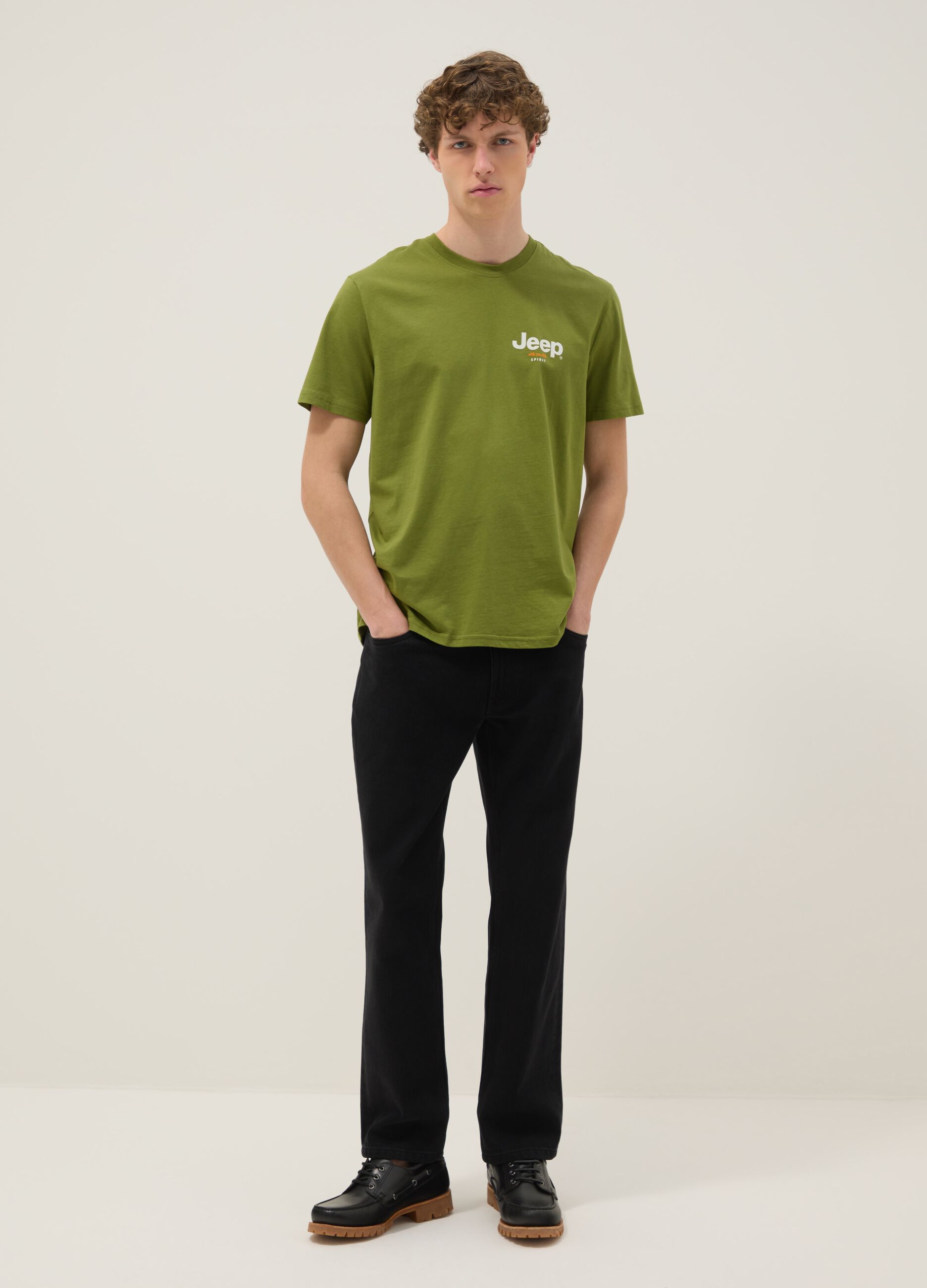 Green pure cotton regular fit T-shirt with print