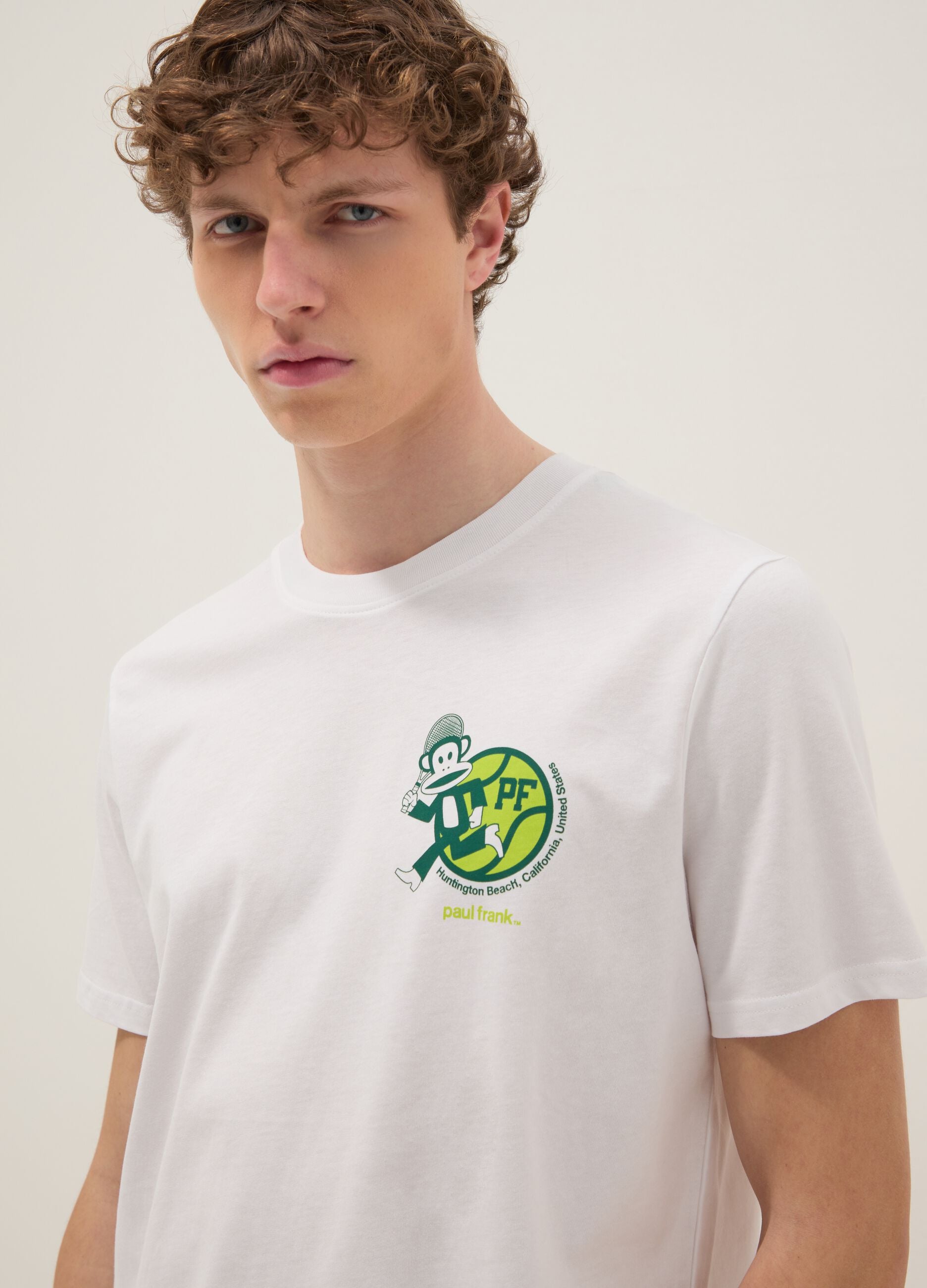 White Paul Frank print T-shirt in pure cotton, regular fit
