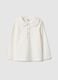 Girl's regular fit white cotton blend polo with lace collar_0