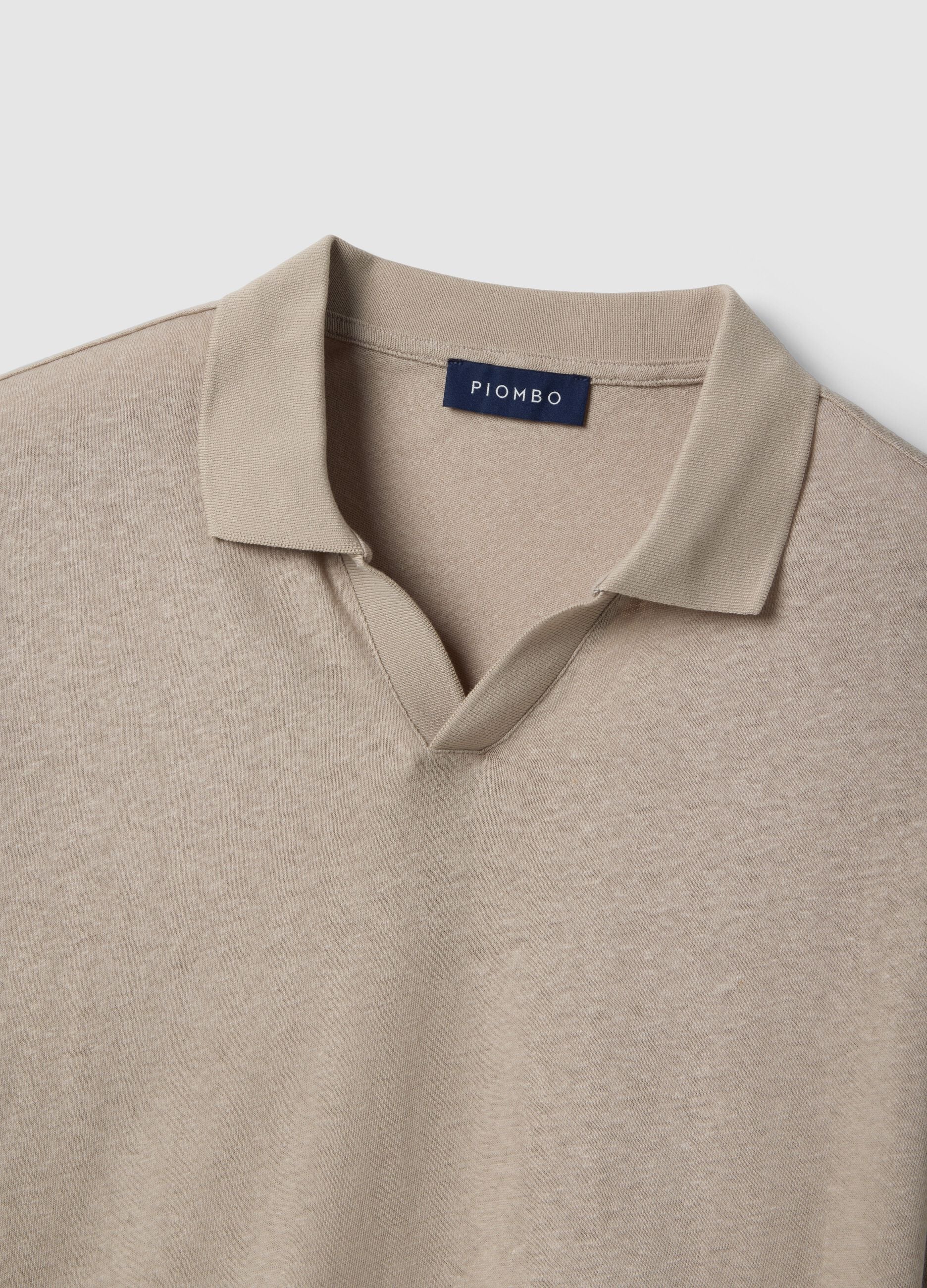 Beige linen and cotton blend polo regular fit