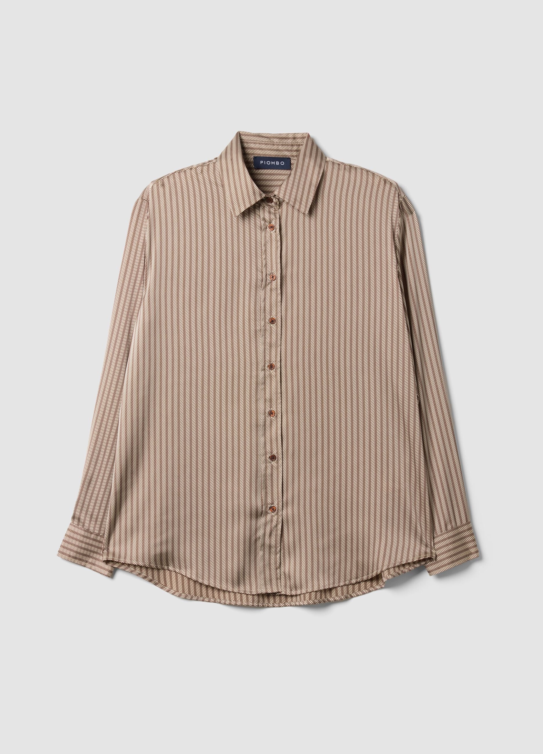 Beige patterned stretch shirt, regular fit