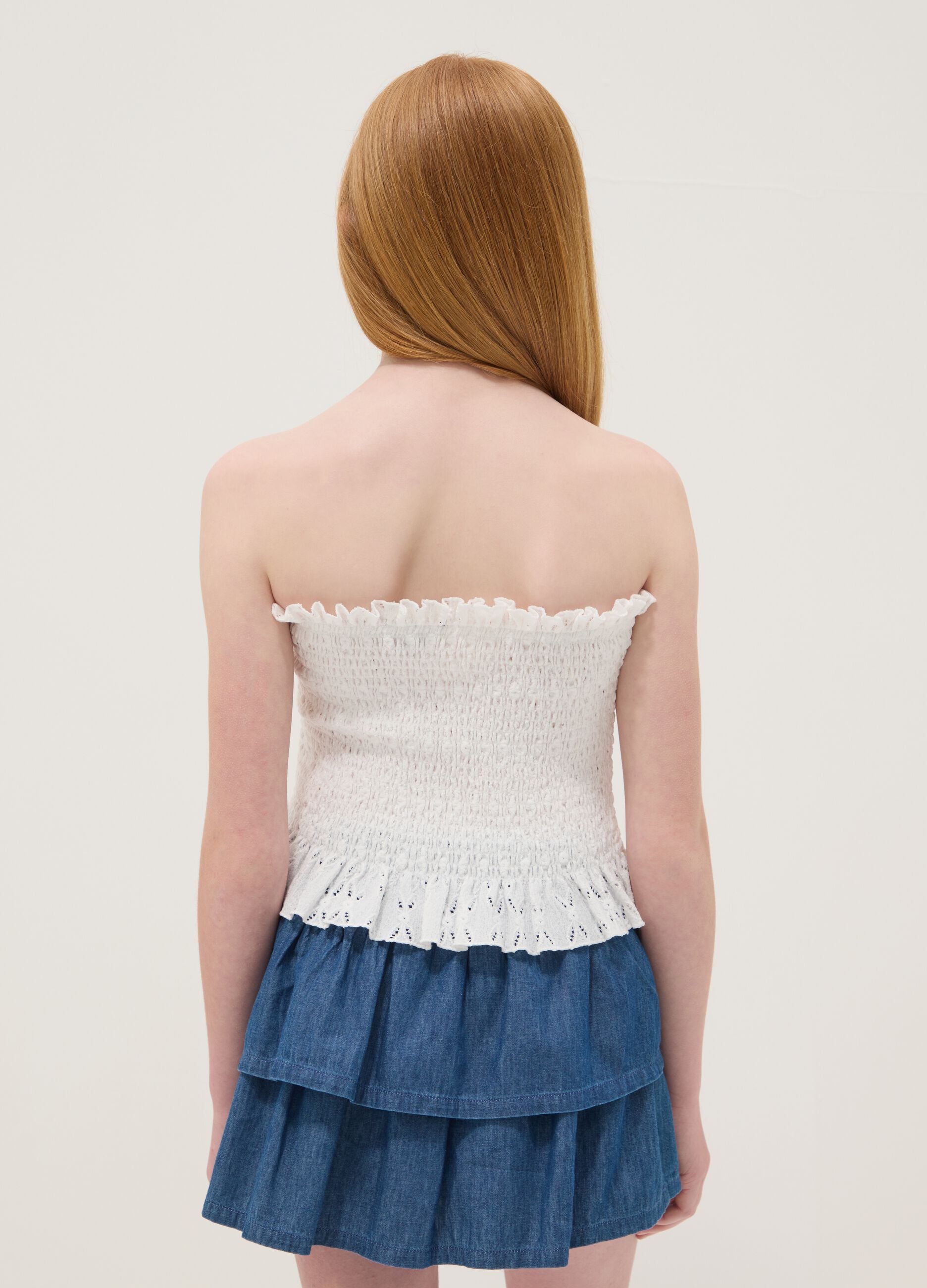 White ruched stretch-fabric top