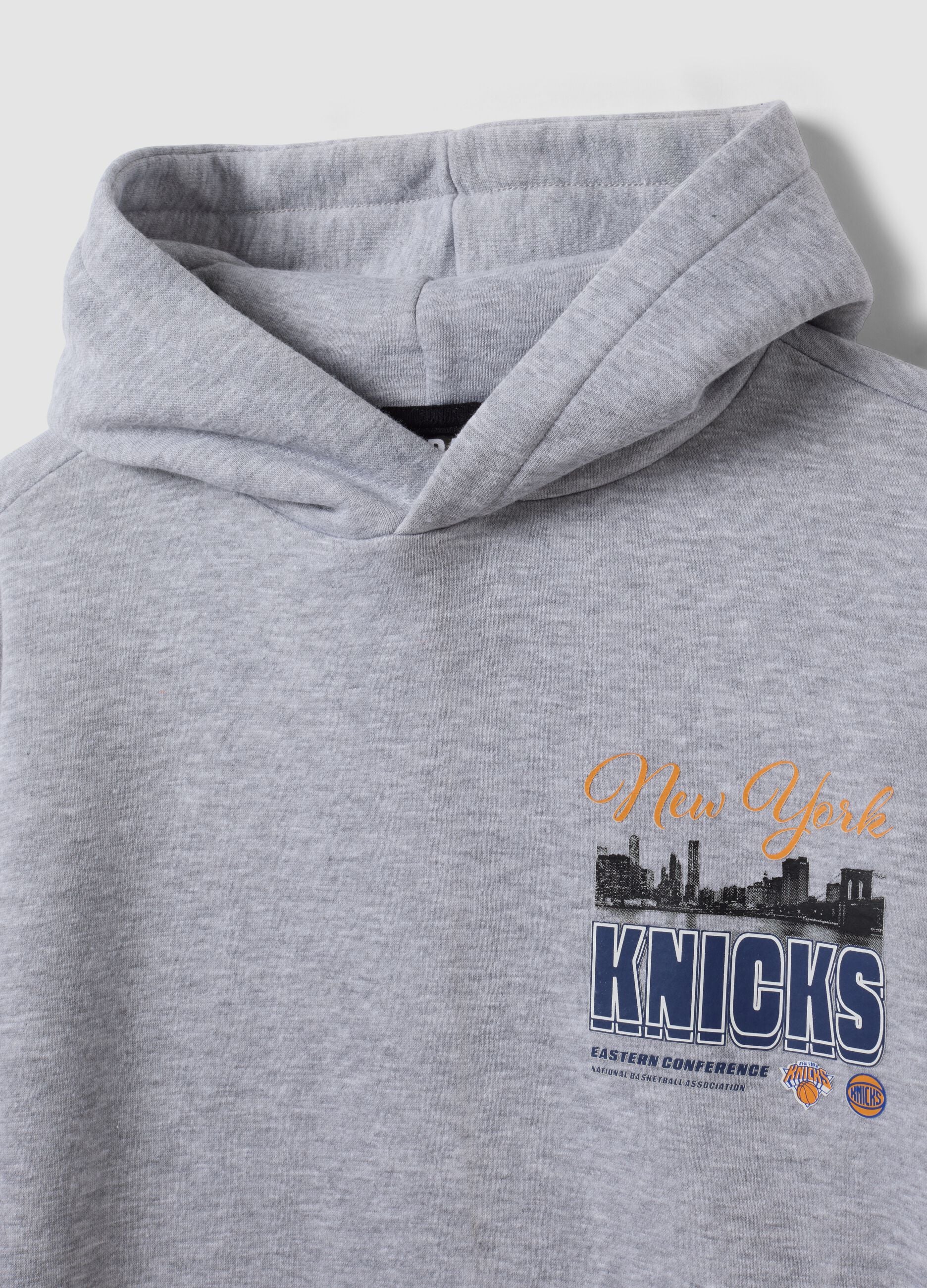 Grey cotton-blend hoodie with New York Knicks print