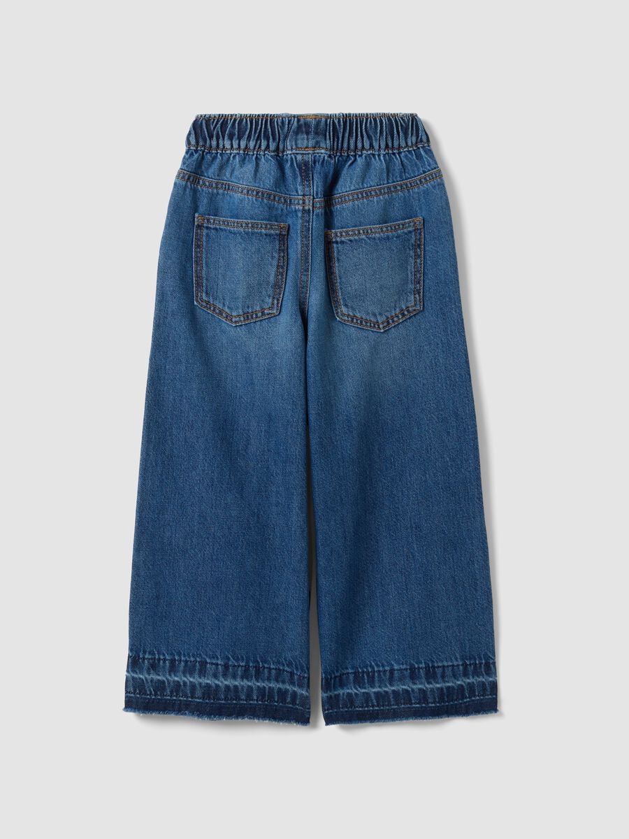 Girls&rsquo; blue wide-leg pure cotton jeans with elasticated waist_1
