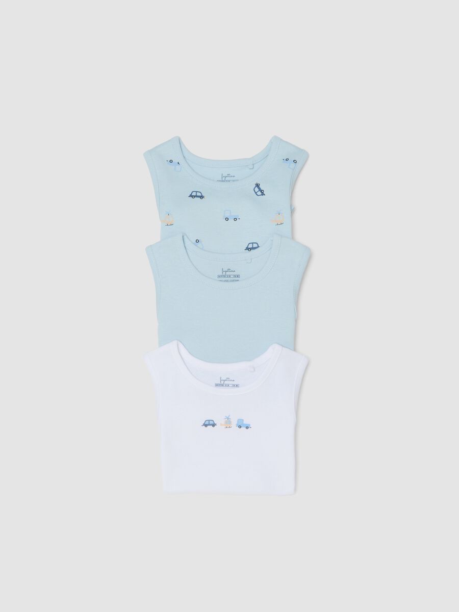 Multicolour sleeveless cotton bodysuit tripack for newborns_2