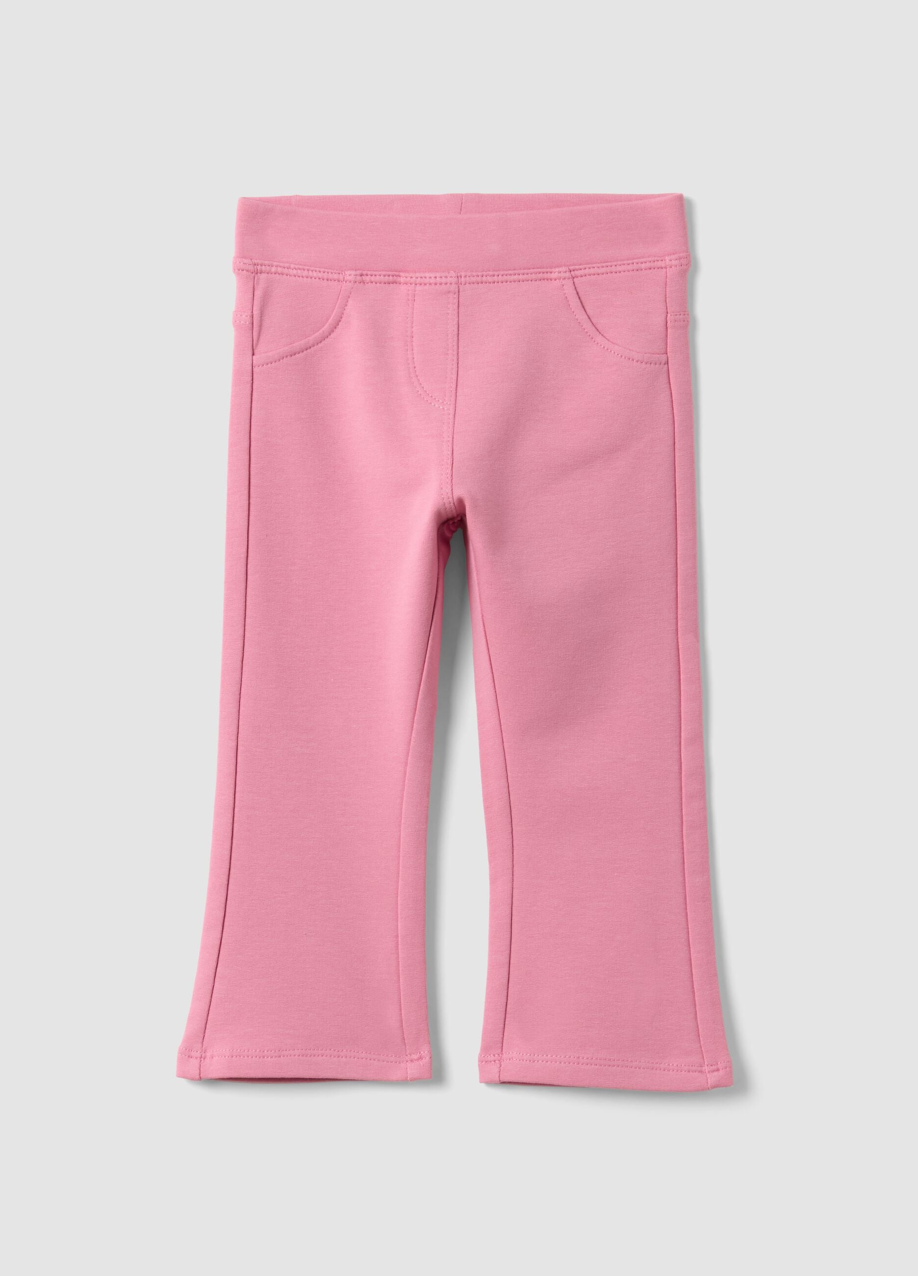 Pink organic stretch-cotton flared trousers for baby girl