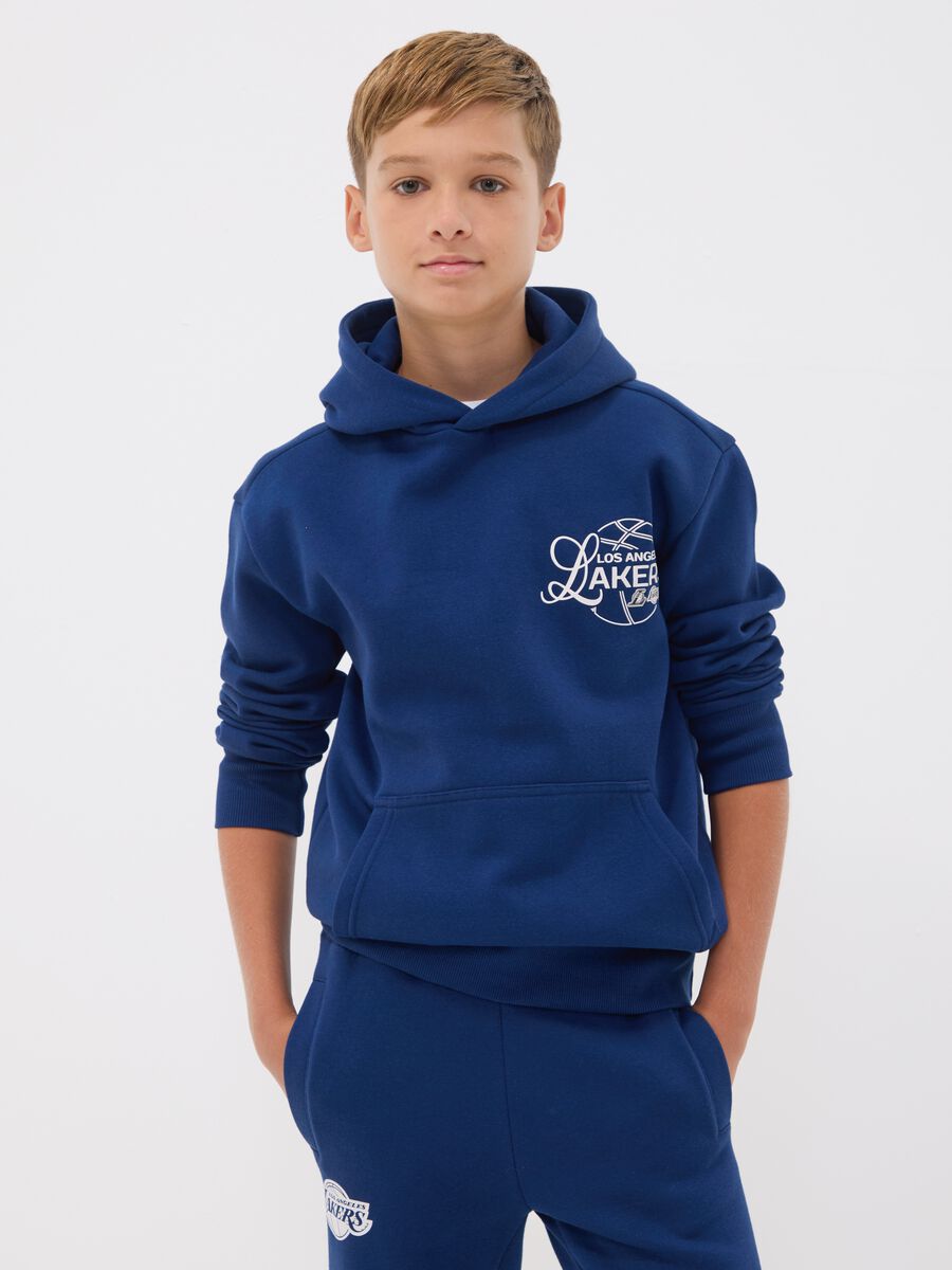 Blue cotton-blend hoodie with Lakers print for boys_0