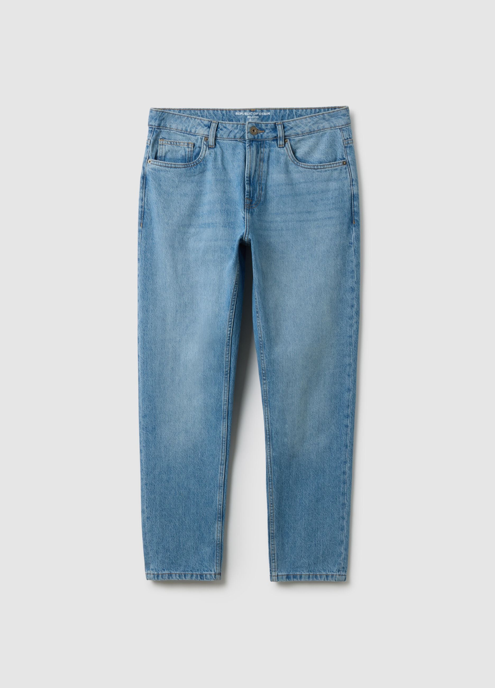Regular fit blue pure cotton denim jeans