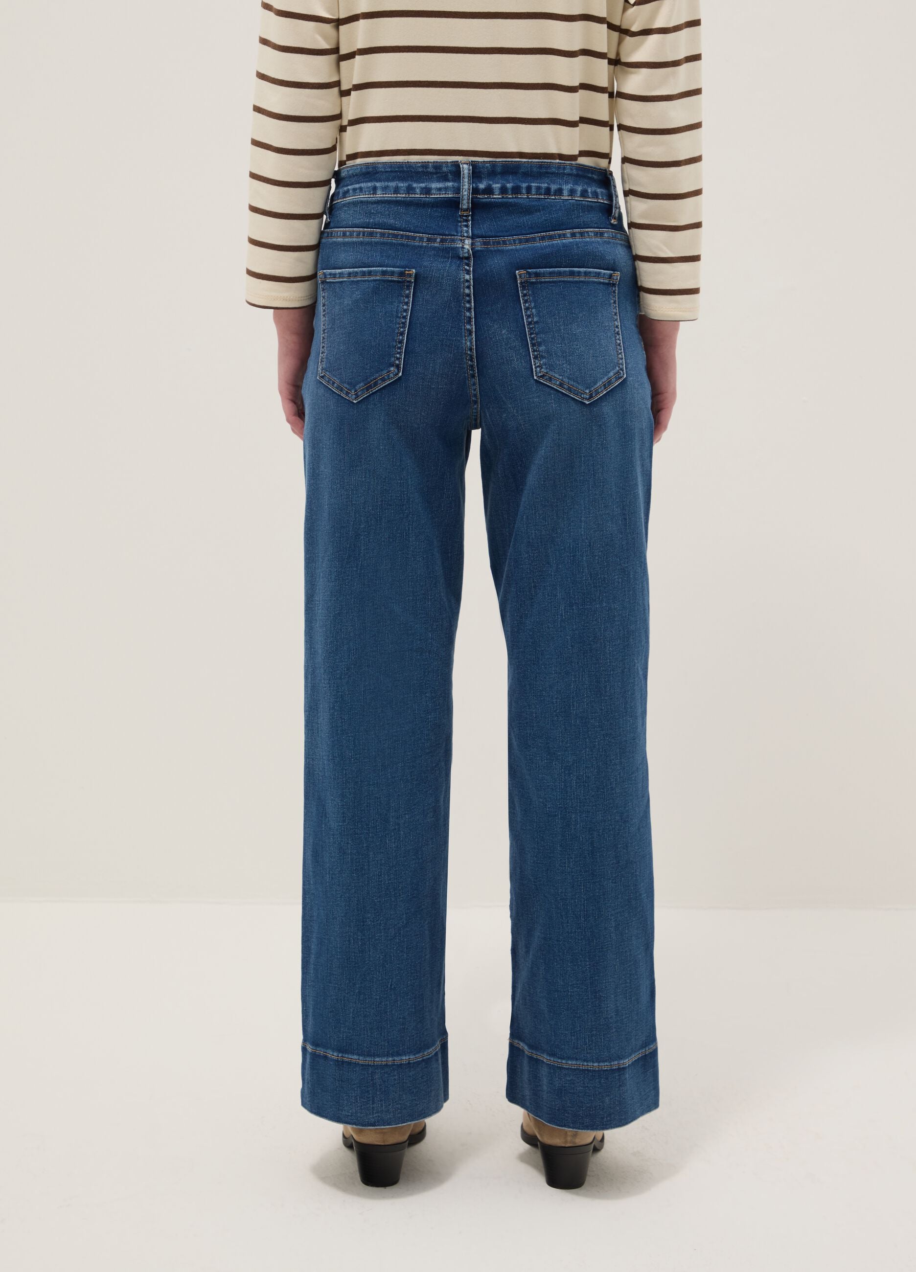 Wide-leg trousers in blue stretch cotton denim blend