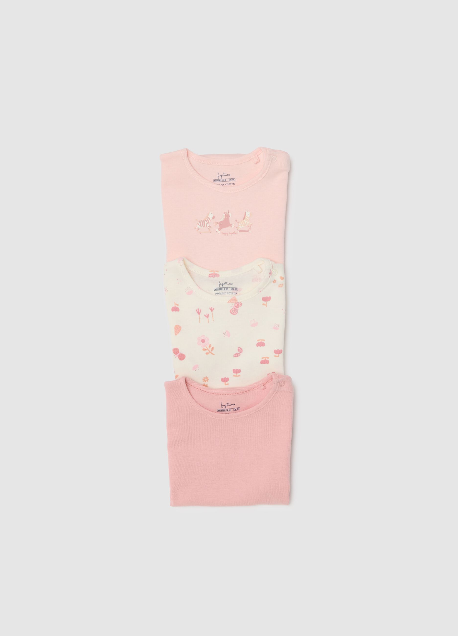 Multicolour short-sleeve bodysuit tripack for baby girls in pure cotton