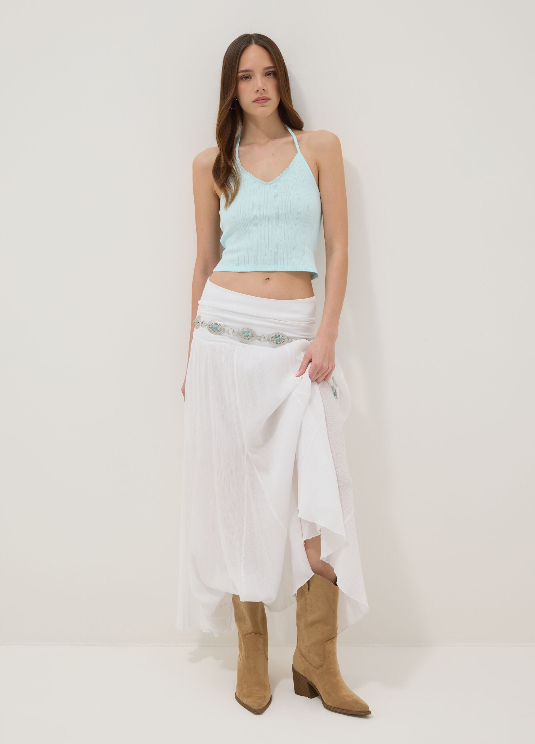 Light blue pure cotton ribbed top