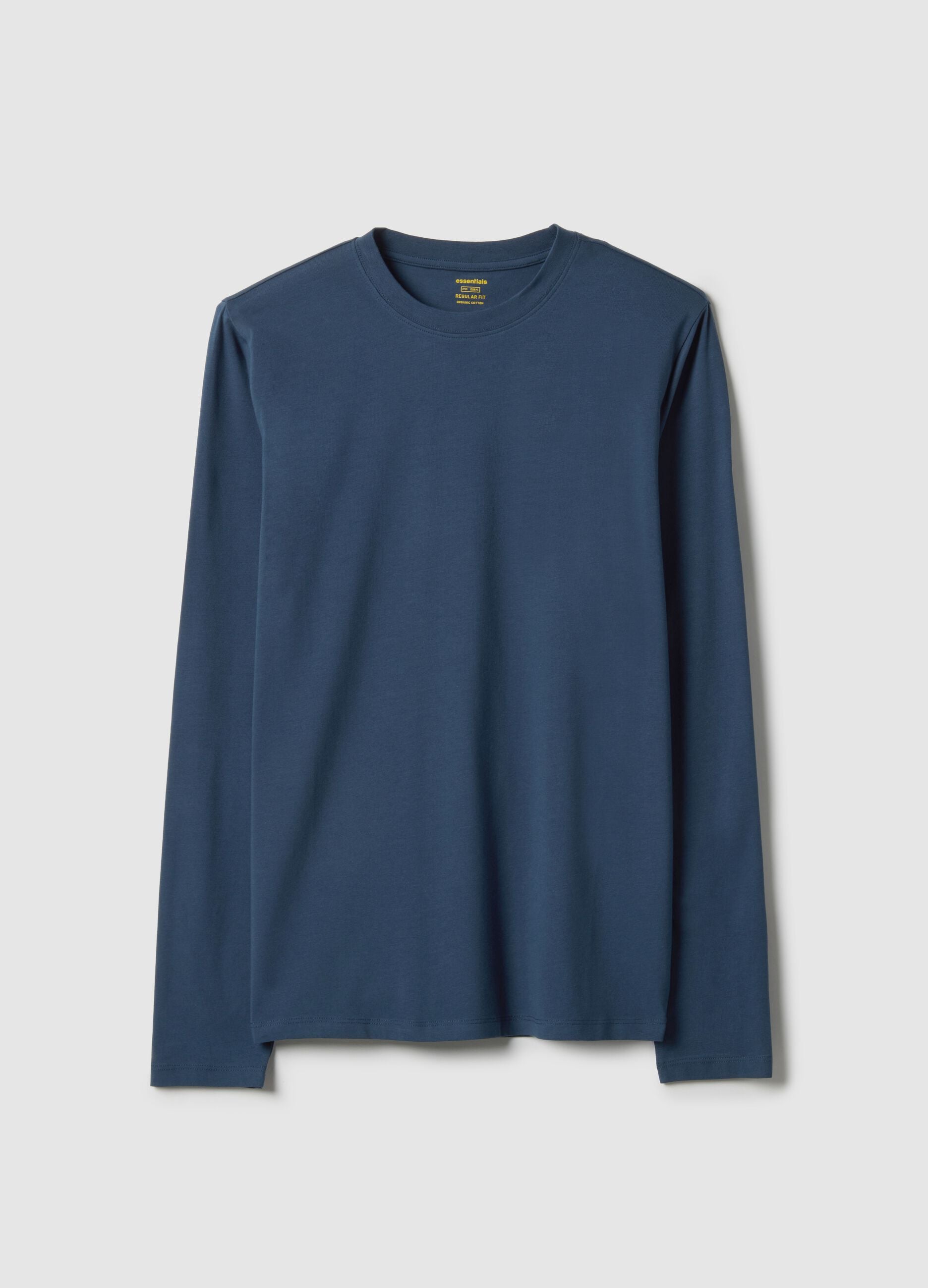 Regular fit blue long sleeve stretch cotton t-shirt