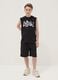 Black pure cotton cargo Bermuda shorts for boys, oversized fit_0