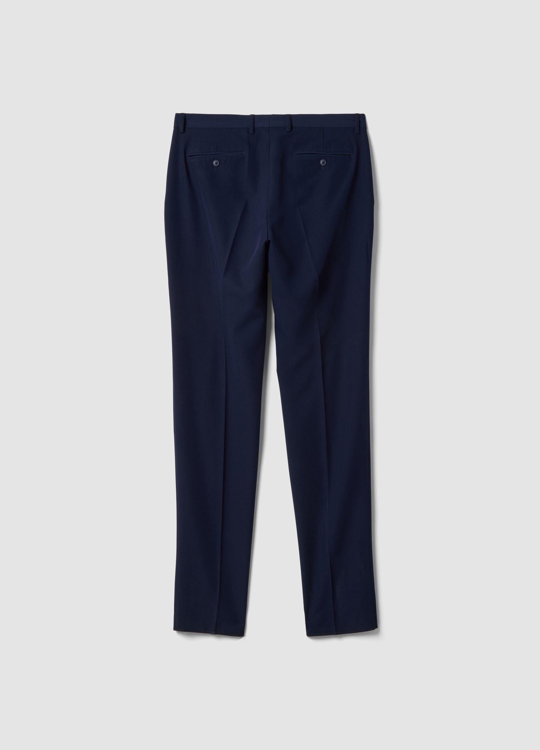 Navy slim-fit formal trousers in stretch viscose