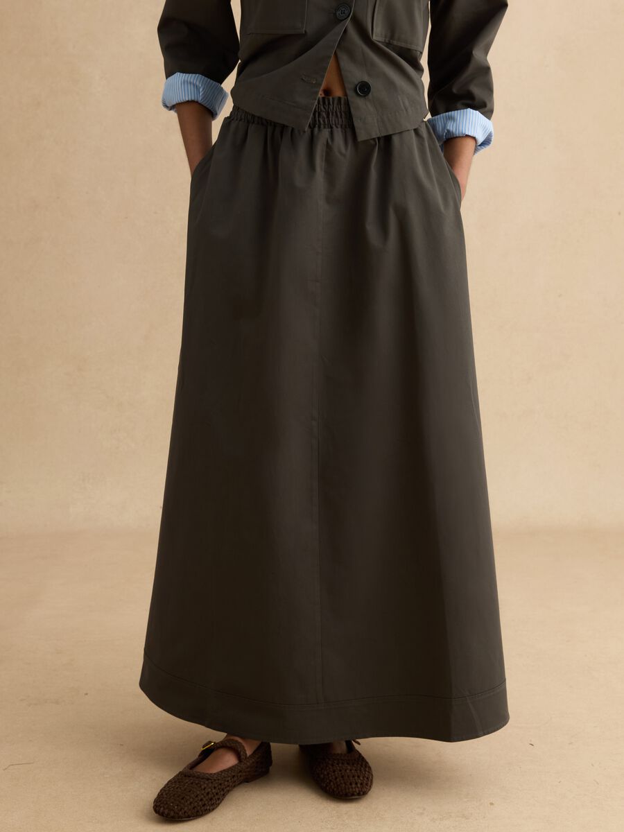Grey long pure cotton skirt with elastic waistband_1