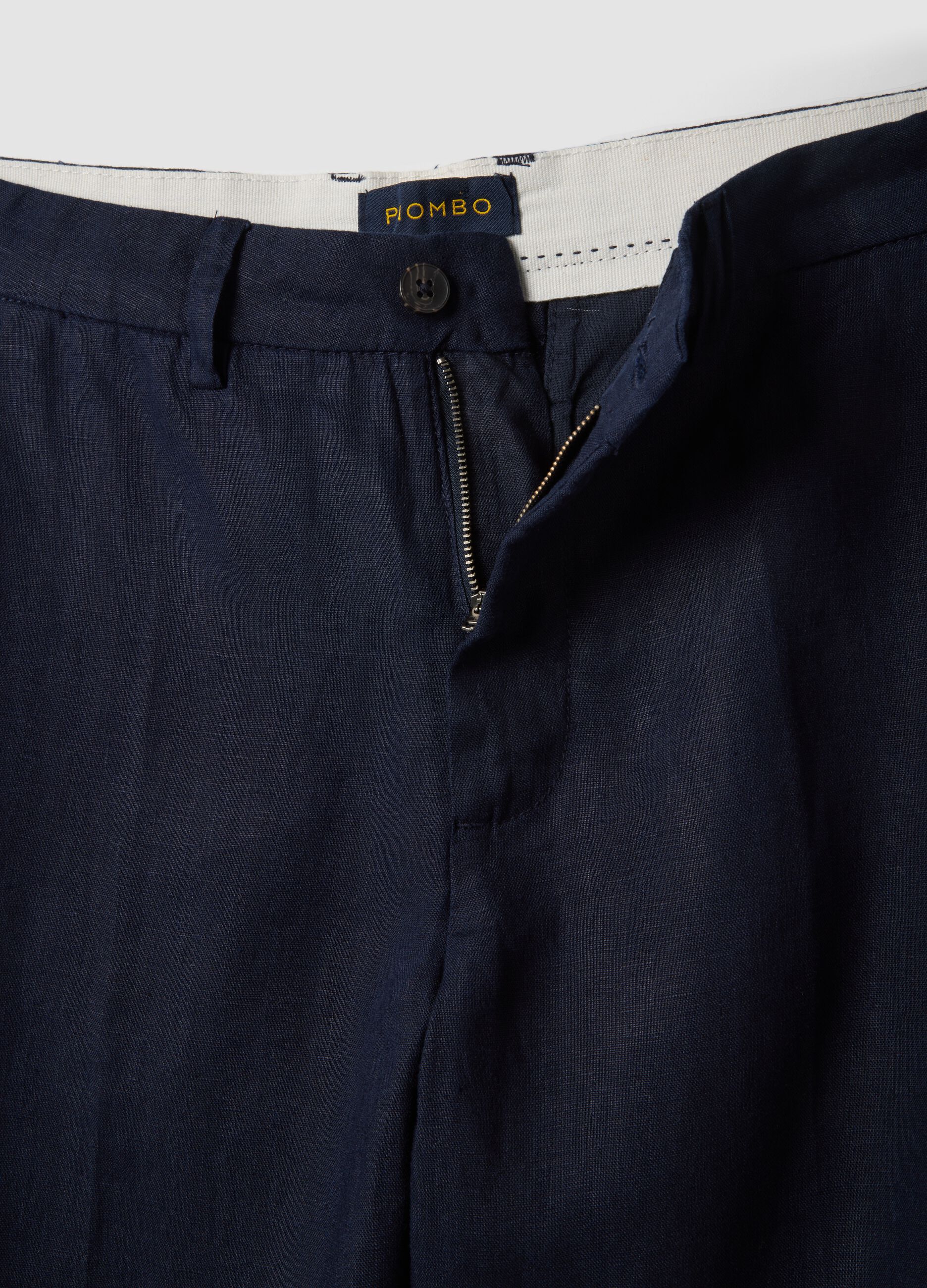 Blue pure linen chino trousers, regular fit