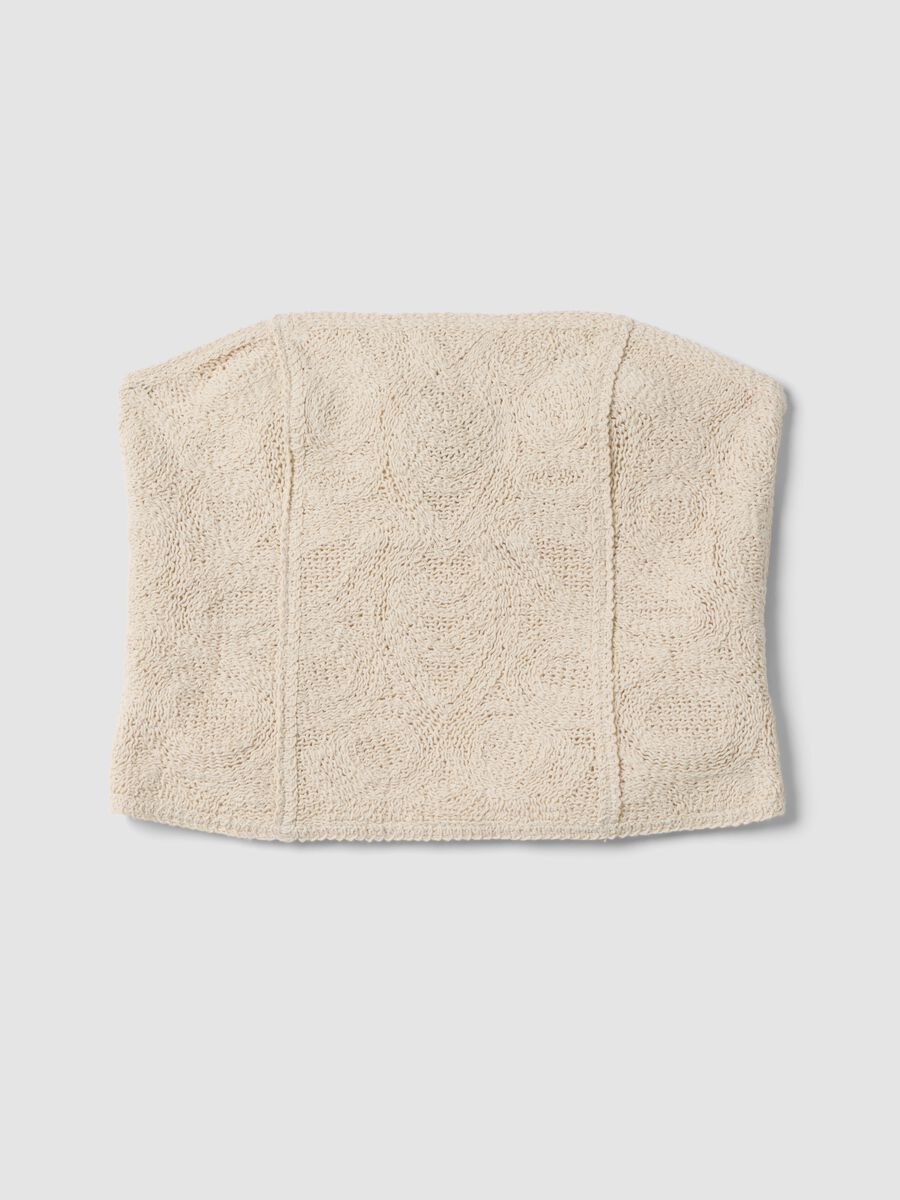 Top beige senza spalline in misto cotone lavorato regular fit_4