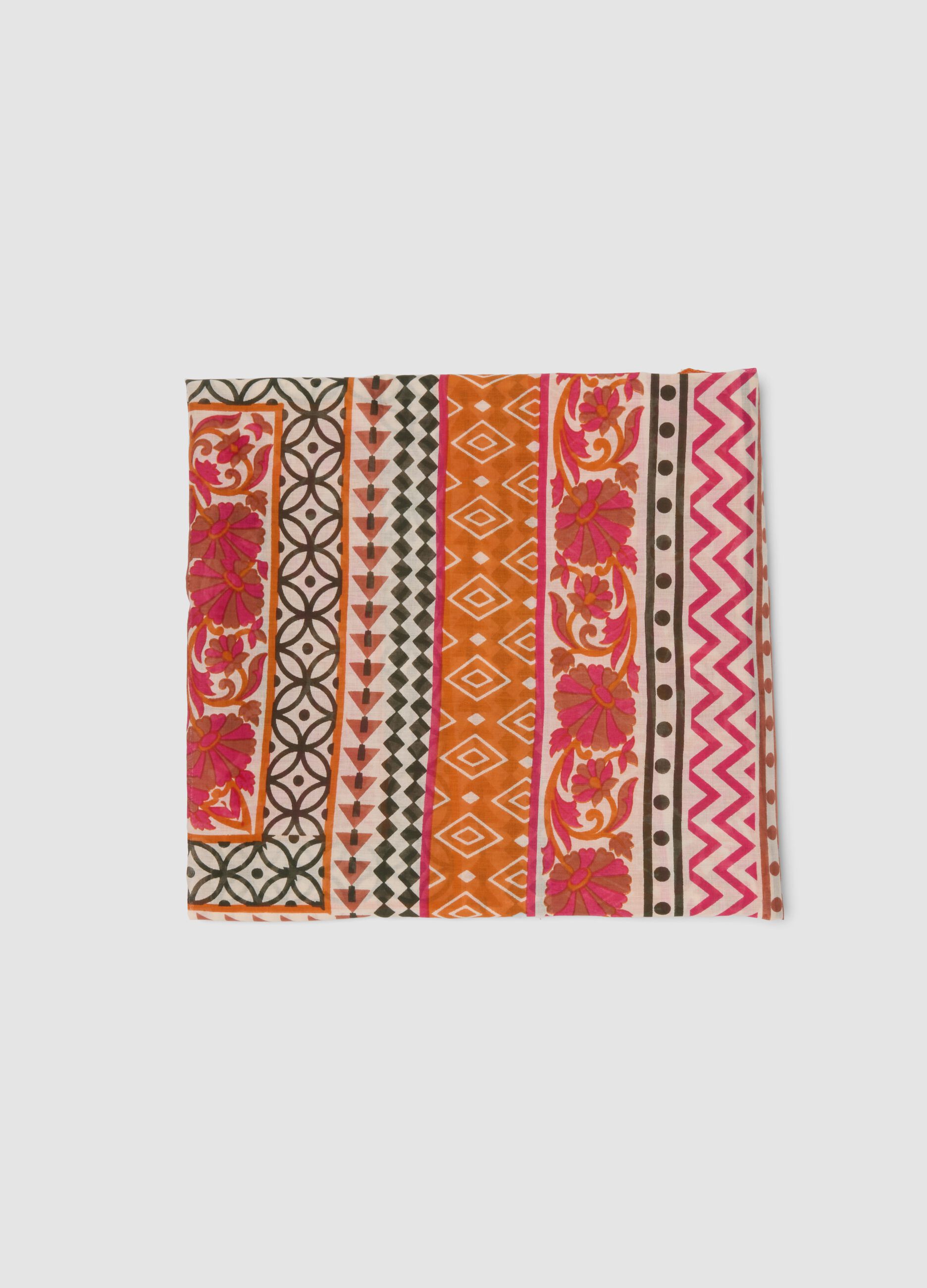 Orange pure cotton pareo with patterned print