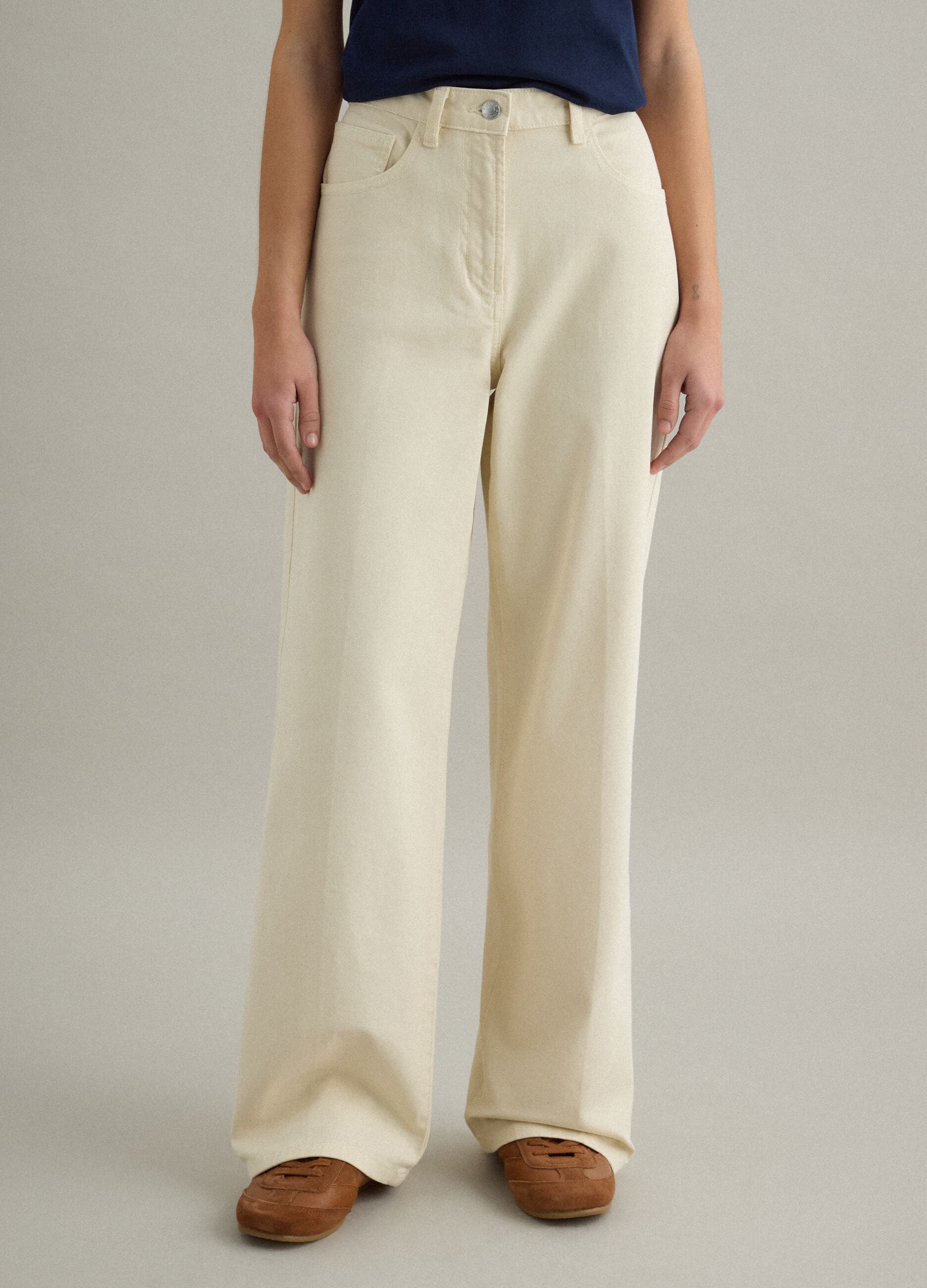 Straight Beige Stretch Cotton Chino Trousers