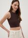 Brown cotton-stretch cropped tank top_0