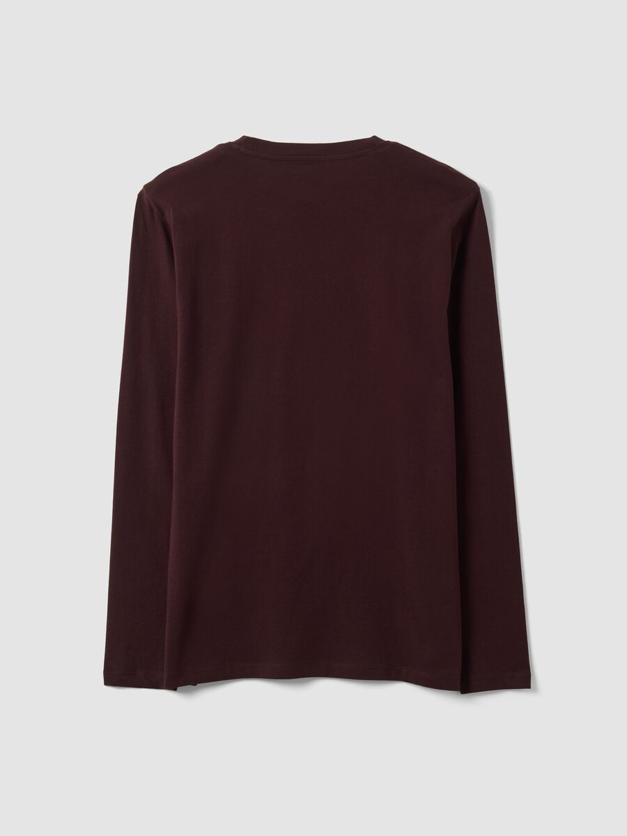 Brown long-sleeved pure organic cotton crew-neck T-shirt_1