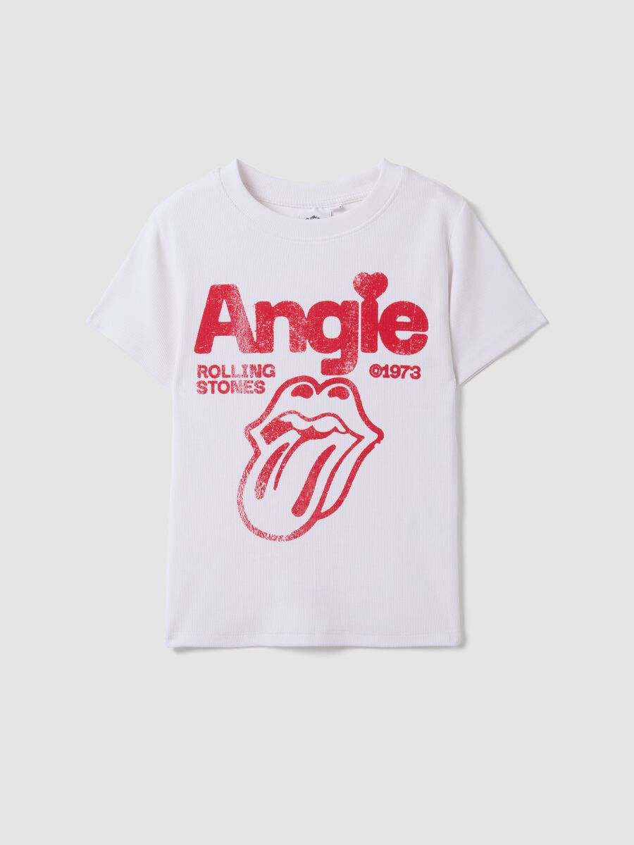 White stretch cotton T-shirt with Rolling Stones print_0