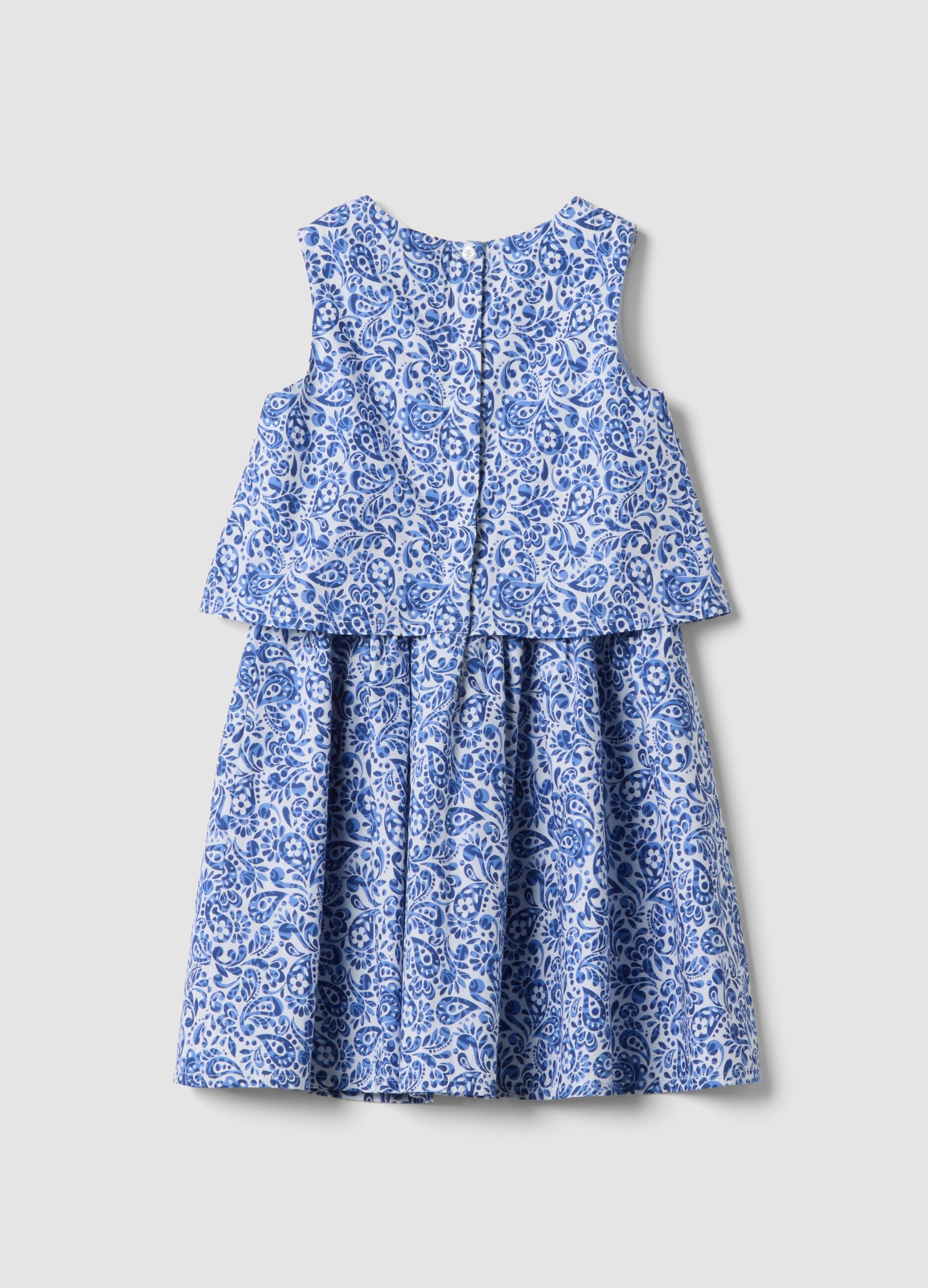Blue pure cotton mini dress with floral print