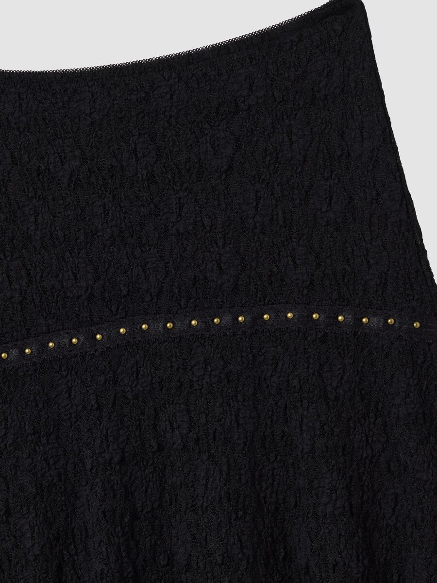 Black stretch-fabric skirt with asymmetric lace hem_6