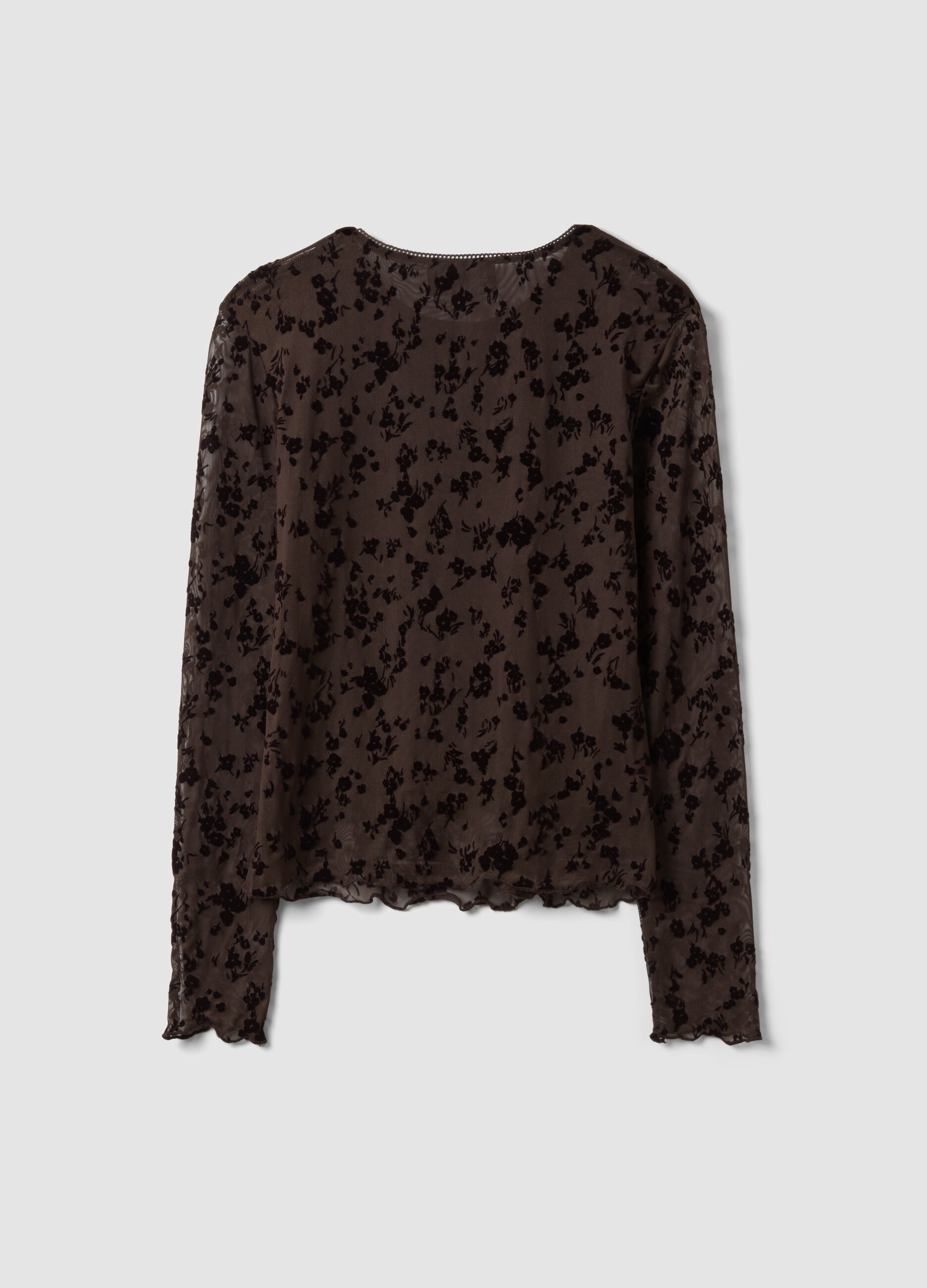 Black stretch floral-pattern T-shirt