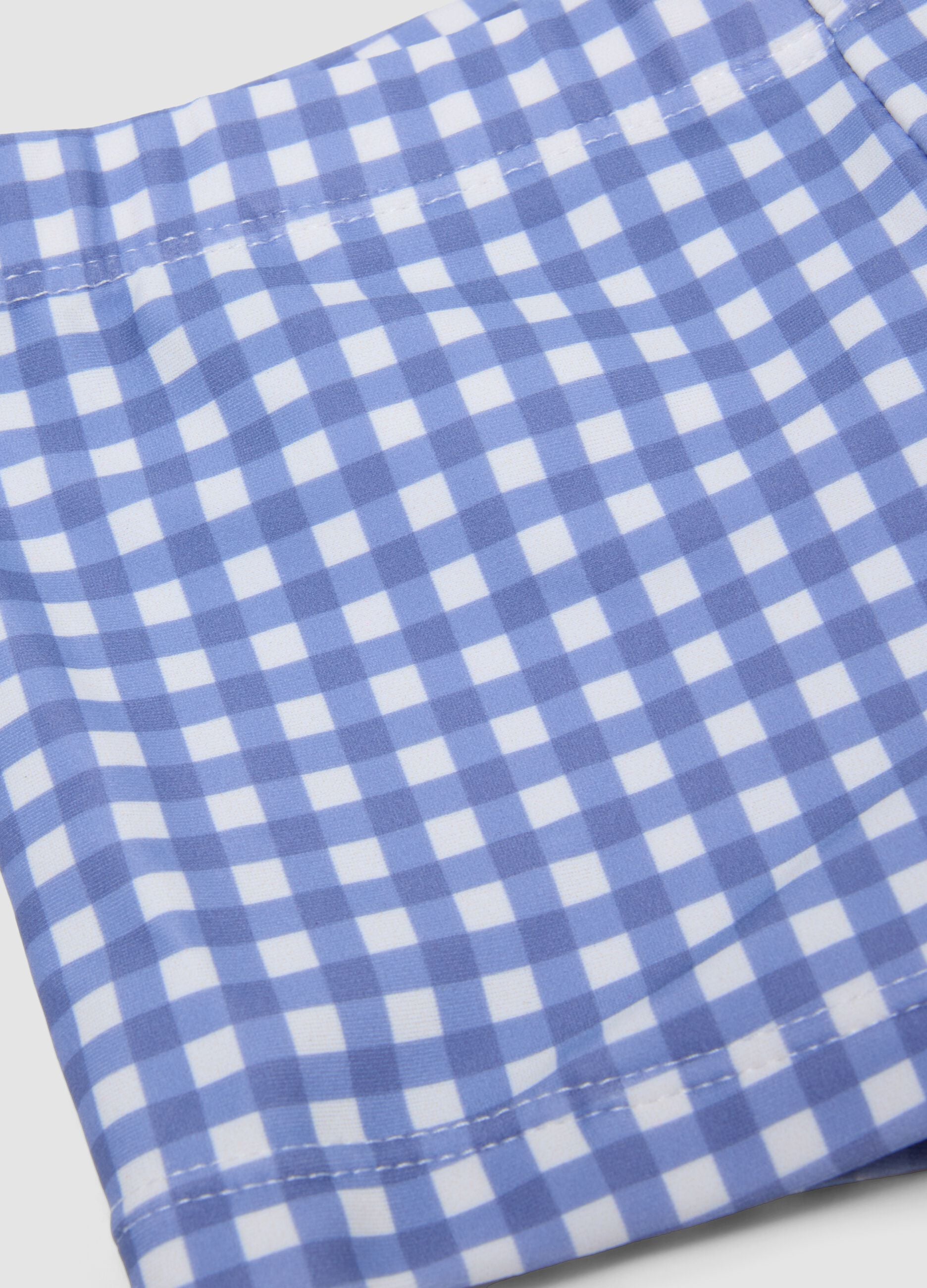 Blue gingham stretch swim shorts