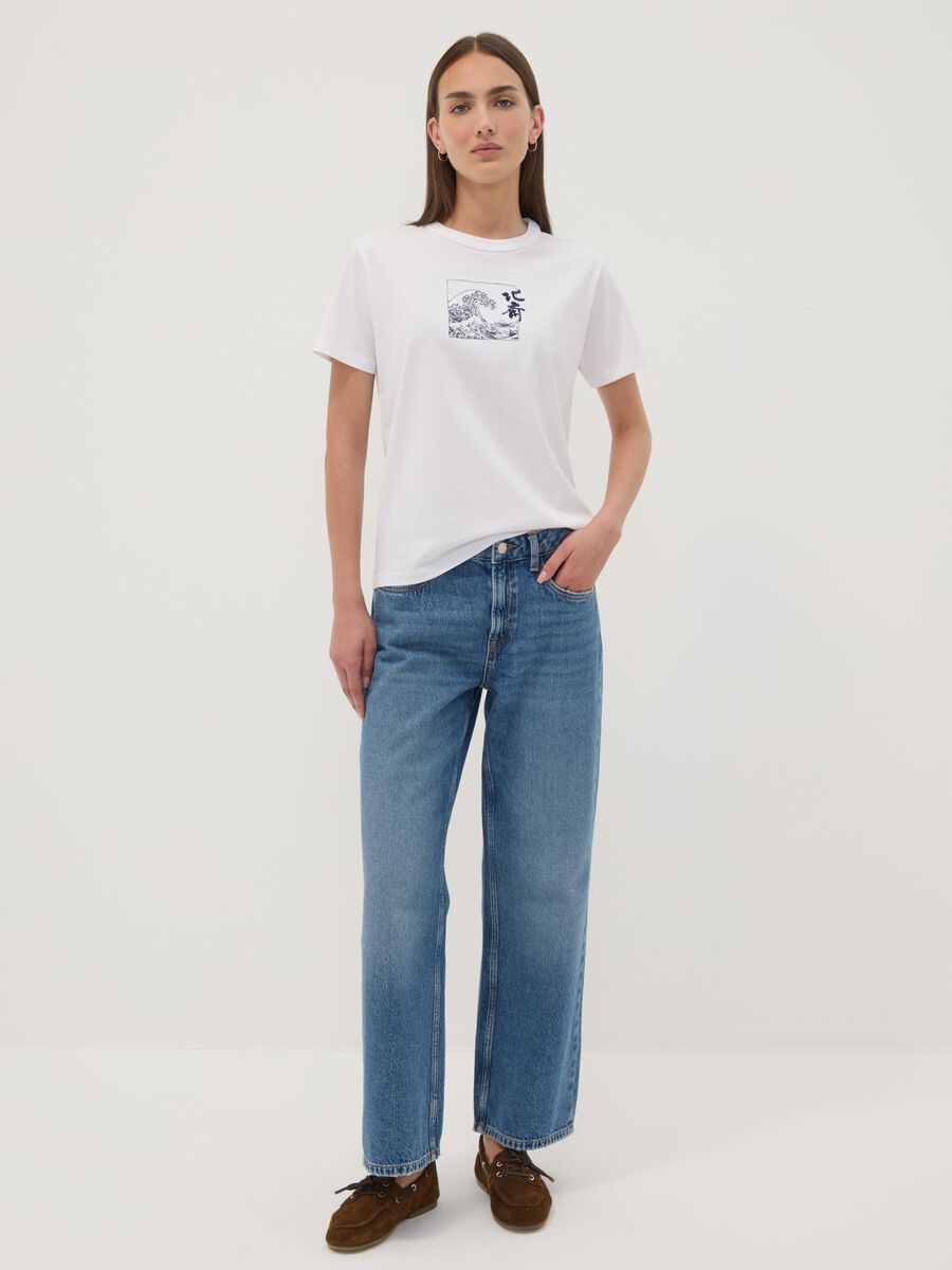 White pure cotton T-shirt with Hokusai print_1